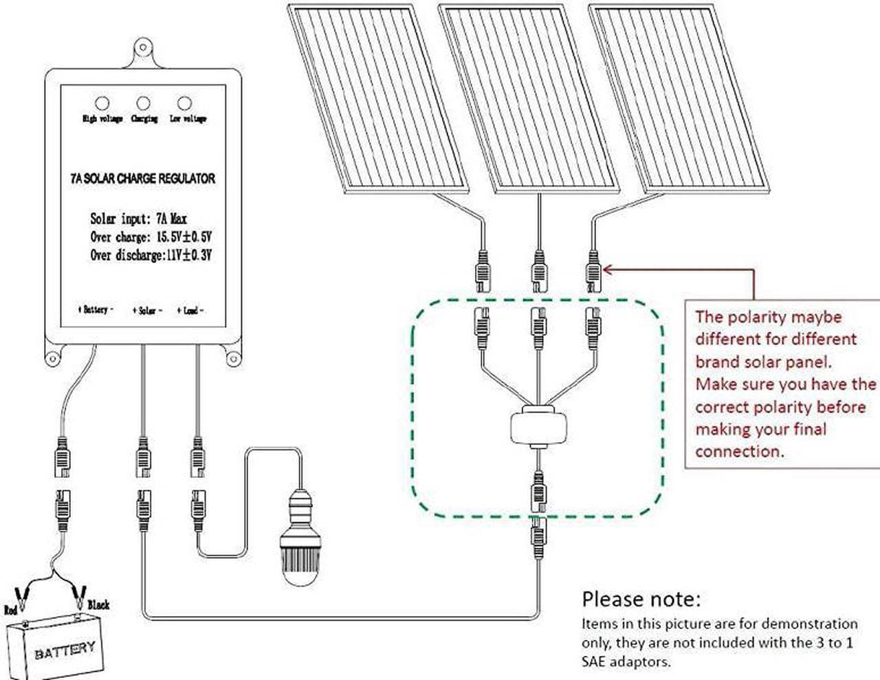 Alt view image 2 of 7 - Battery Charger SAE Adapters Connector,Solar Panel Combiner 3 to 1 Extension Wire For Expanding Solar Panel Battery Charger & Maintainer To One 12 Volt Battery
