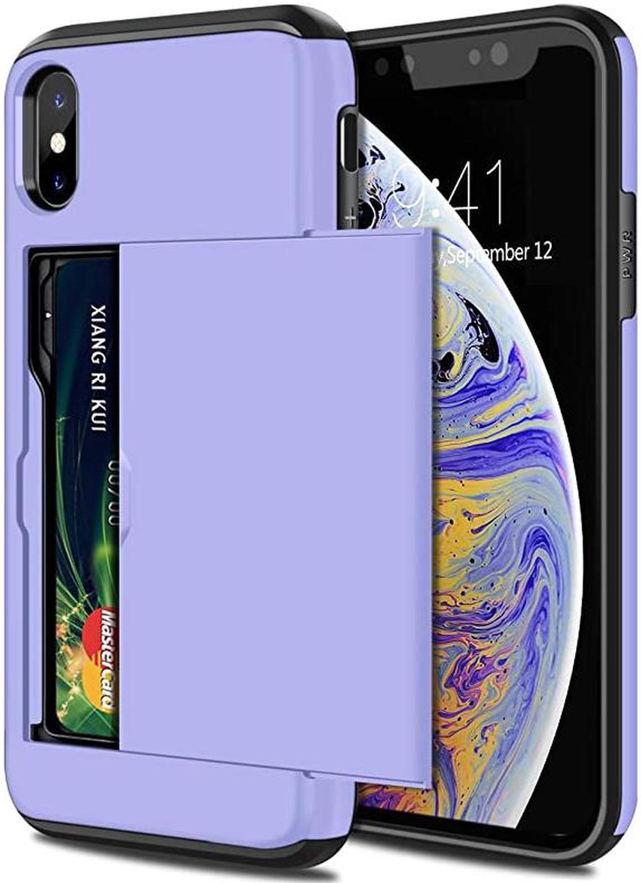 Main image of Wallet Case for iPhone X Case with Card Holder Protective Case Dual Layer Shockproof Hard PC Soft Hybrid Rubber Anti Scratch Case for iPhone X iPhone Xs iPhone 10 5.8 inch Light Purple