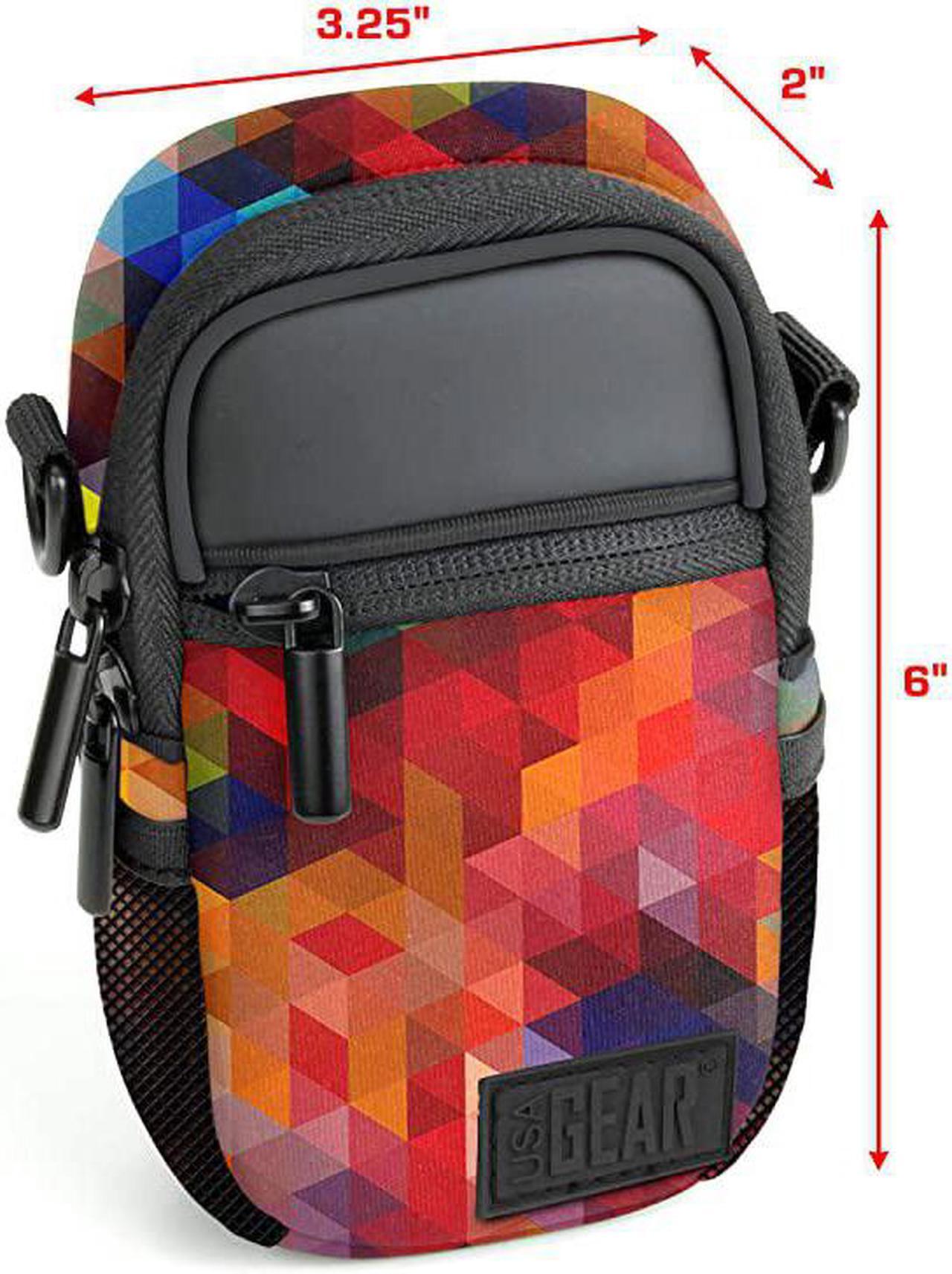 Alt view image 5 of 7 - Compact Camera Case Point and Shoot Camera Bag with Accessory Pockets, Rain Cover and Shoulder Strap - Compatible with Sony CyberShot, Canon PowerShot ELPH, Nikon COOLPIX and More (Geometric)