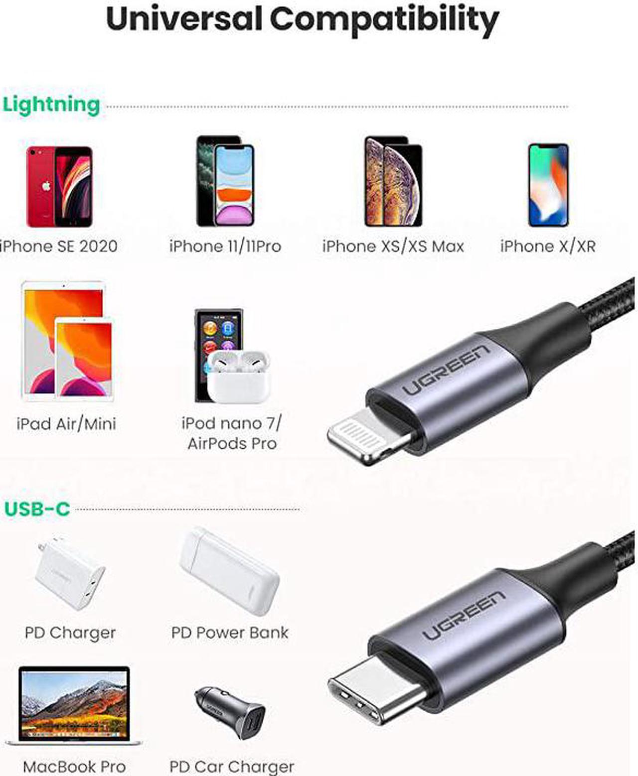 Alt view image 6 of 7 - USB-C to Lightning Cable 6FT MFi-Certified Nylon Braided Fast Power Delivery Charging Cable for iPhone 12 Mini 12 Pro Max 11 Pro Max XR XS Max 8 Plus AirPods Grey