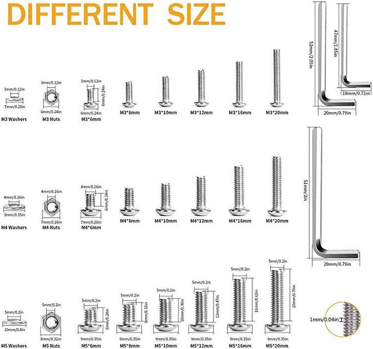 Alt view image 3 of 7 - Screws Bolts Nuts Washers Hardware Assortment Kit,Metric M3 M4 M 5 Hex Button Socket Head Cap Screws Nuts Assortment Set Kit