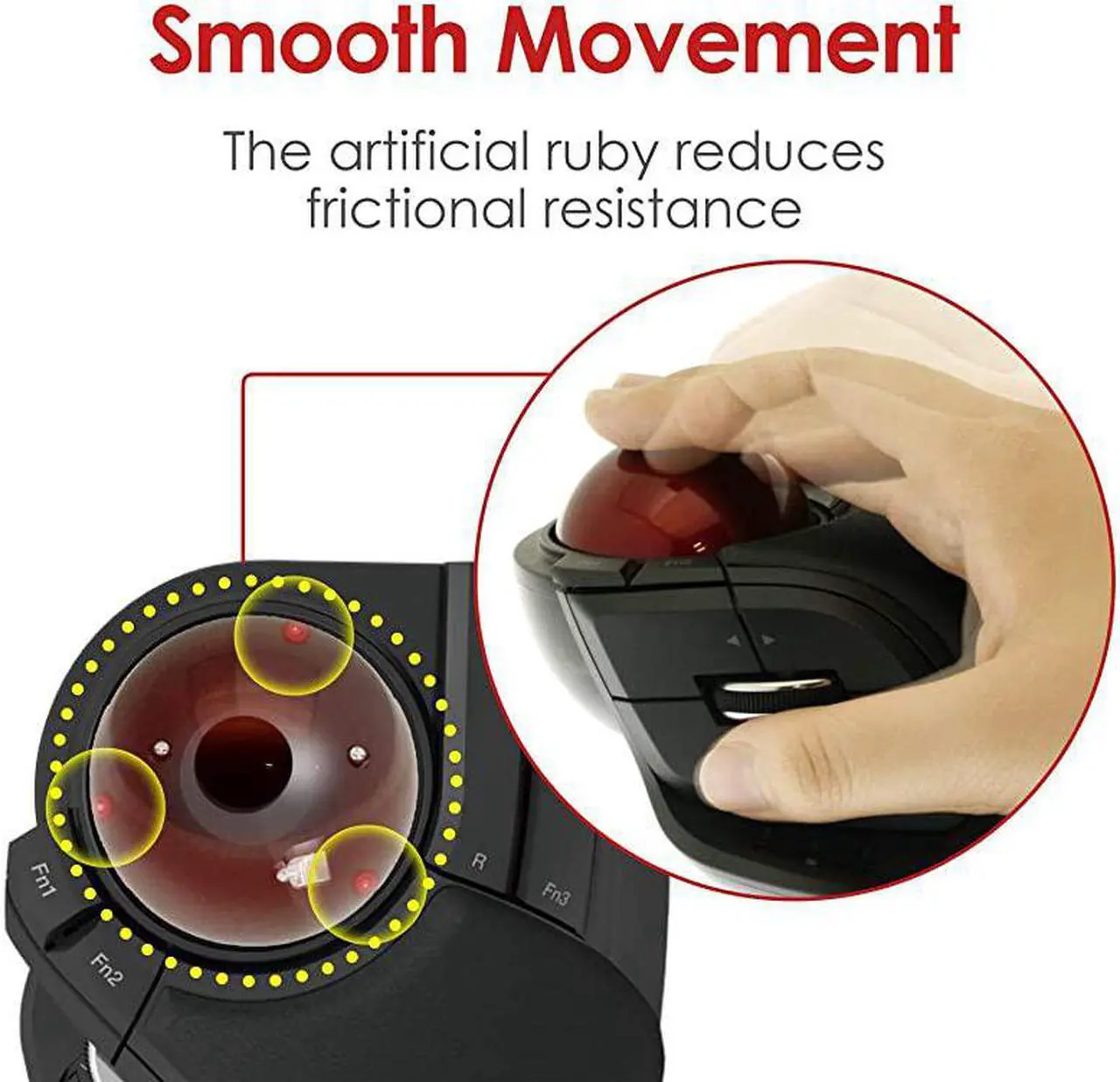 Alt view image 4 of 7 - 24GHz Wireless Fingeroperated Large size Trackball Mouse 8Button Function with Smooth Tracking Precision Optical Gaming Sensor MHT1DRBK