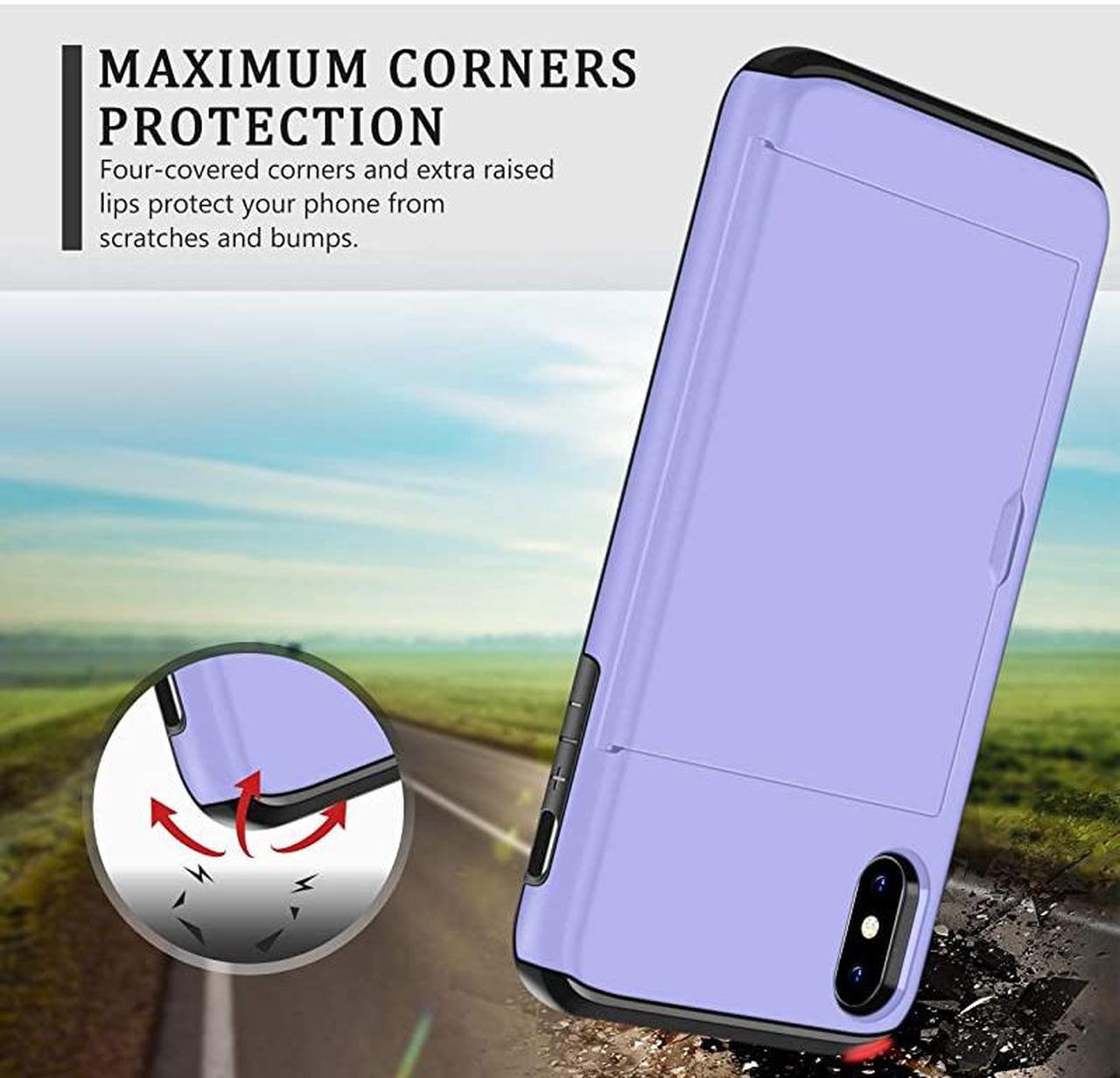 Alt view image 7 of 7 - Wallet Case for iPhone X Case with Card Holder Protective Case Dual Layer Shockproof Hard PC Soft Hybrid Rubber Anti Scratch Case for iPhone X iPhone Xs iPhone 10 5.8 inch Light Purple