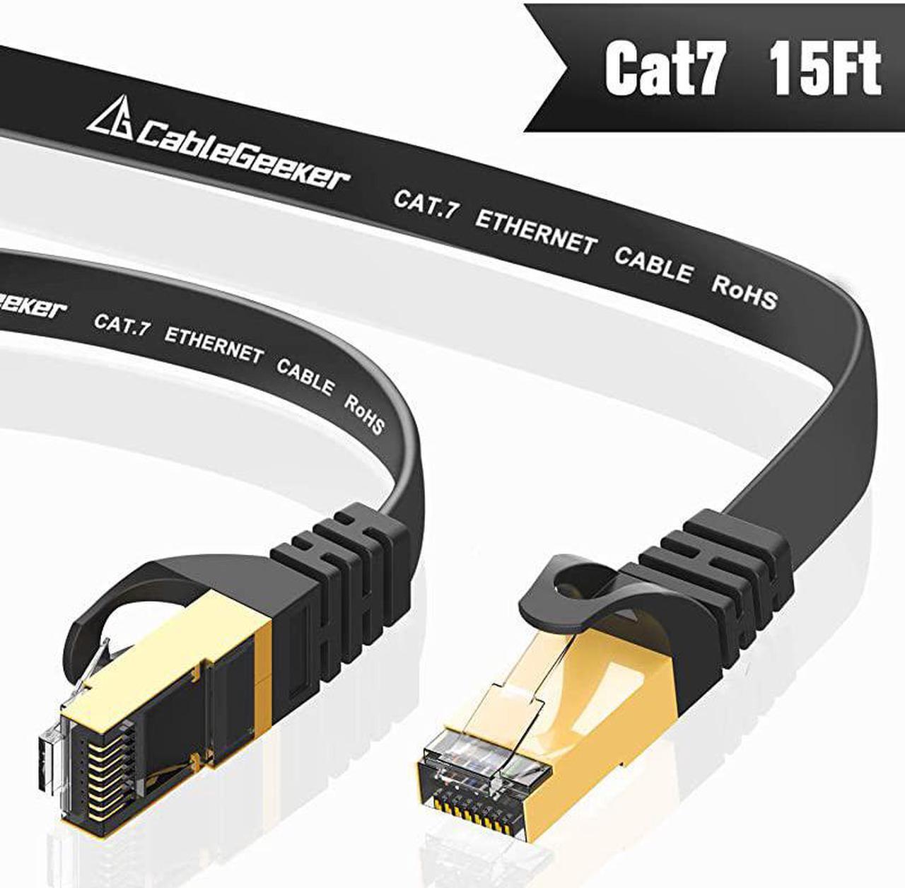 Main image of Cat7 Ethernet Cable 15ft 30 AWG High Speed Cable Flat Cat7 Shielded Ethernet Cable Support Cat5Cat6 Network600Mhz10Gbps Black Computer Cord for Router Xbox Modem