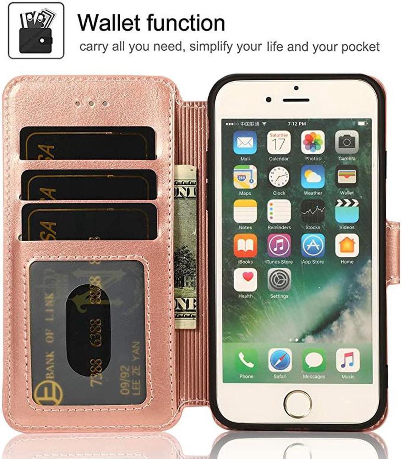 Alt view image 2 of 7 - iPhone 6 Plus iPhone 6S Plus Case Premium PU Leather Simple Wallet Case TPU Bumper [Card Slots] [Kickstand] [Magnetic Closure] Shockproof Flip Cover for Apple iPhone 6P iPhone 6SP Rose Gold
