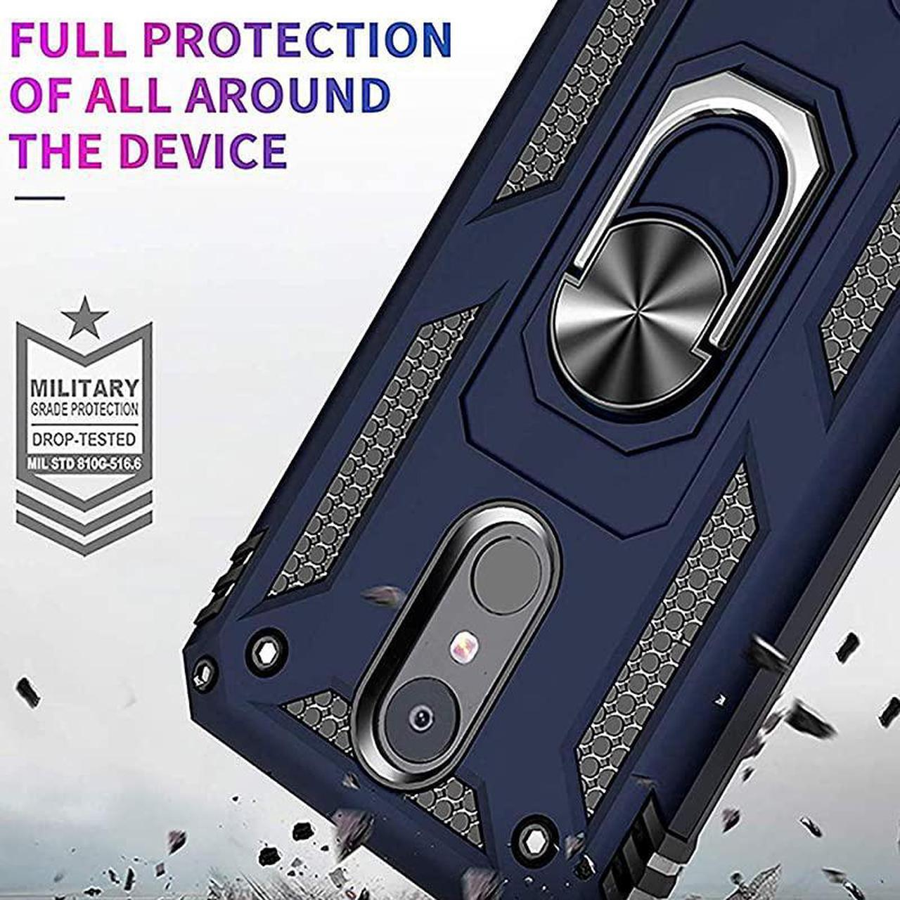 Alt view image 3 of 7 - Phone Case Compatible with LG Aristo 4,Aristo 4 Plus +,Escape Plus,K30 2019,Arena 2,Tribute Royal,Journey LTE, [Full Coverage Tempered Glass Screen Protector] Metal Ring Magnetic Support (Blue)