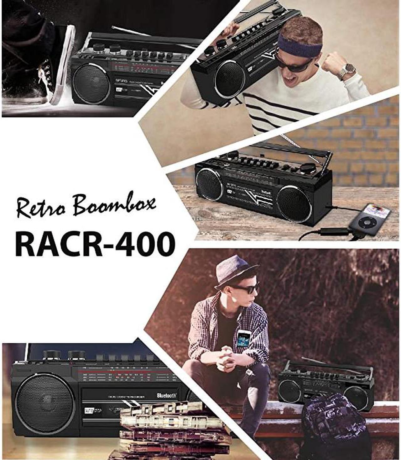 Alt view image 3 of 7 - Cassette Boombox Retro Blueooth Boombox Cassette Player and Recorder AMFMSW1SW2 Radio4Band Radio USB SD and Aux in Black