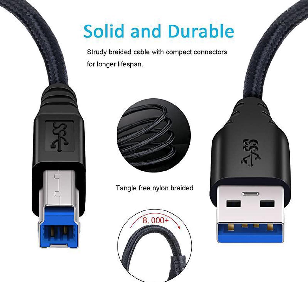 USB 30 A to B Cable  2Pack 6ft Extra Long Braided USB 30 Cable A Male to B Male Cable Cords Black