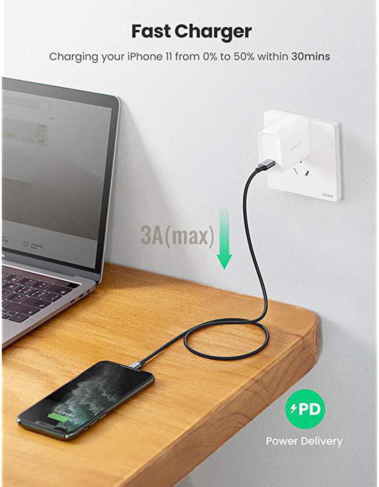 Alt view image 2 of 7 - USB-C to Lightning Cable 6FT MFi-Certified Nylon Braided Fast Power Delivery Charging Cable for iPhone 12 Mini 12 Pro Max 11 Pro Max XR XS Max 8 Plus AirPods Grey