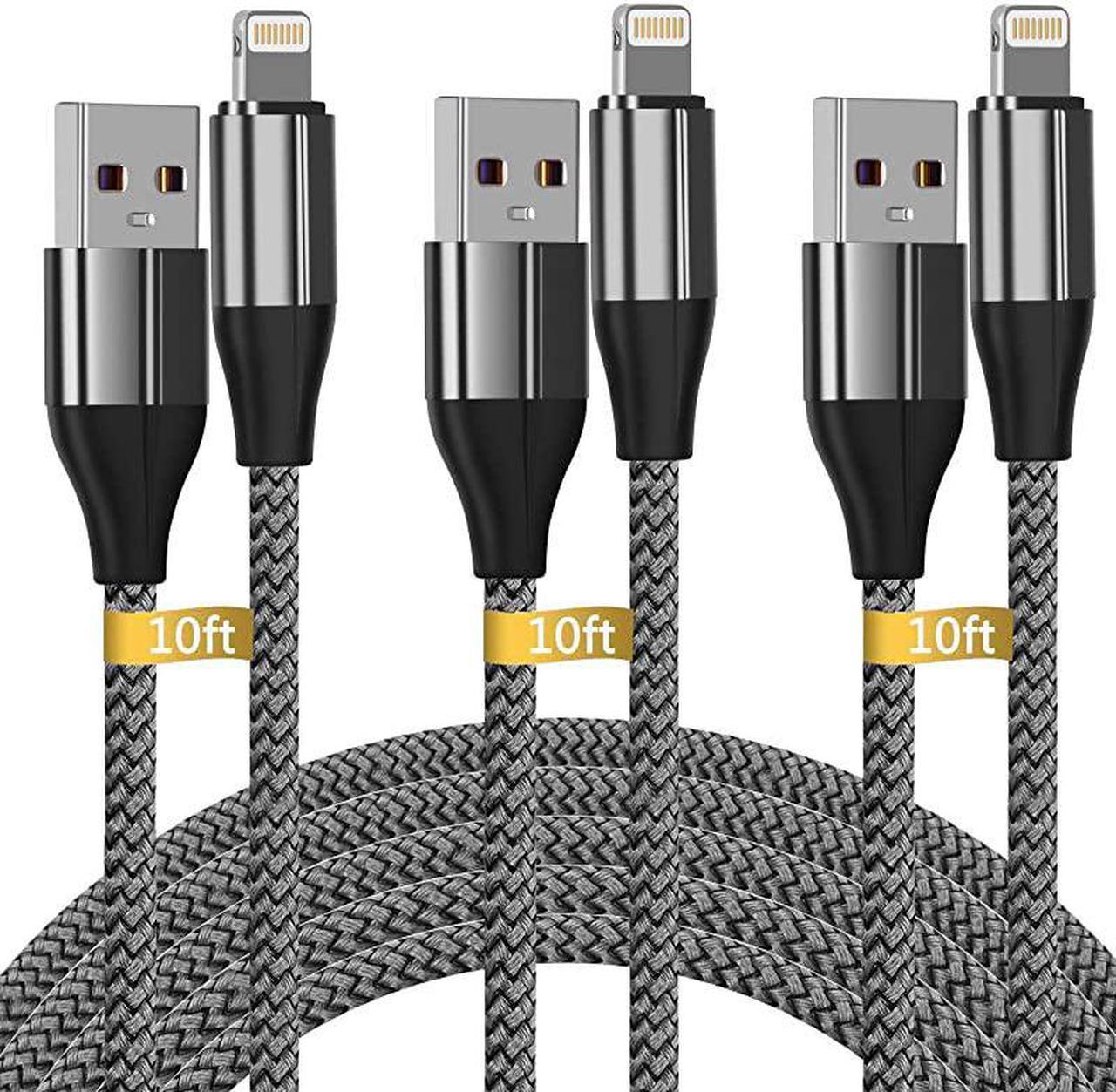 Charger Cable 3 Pack 10 Foot MFi Certified 10 Feet Nylon Braided Lightning Cable Charging Cord USB Cable Compatible with 11ProXXs MaxXR8 Plus 7 Plus6 iPad