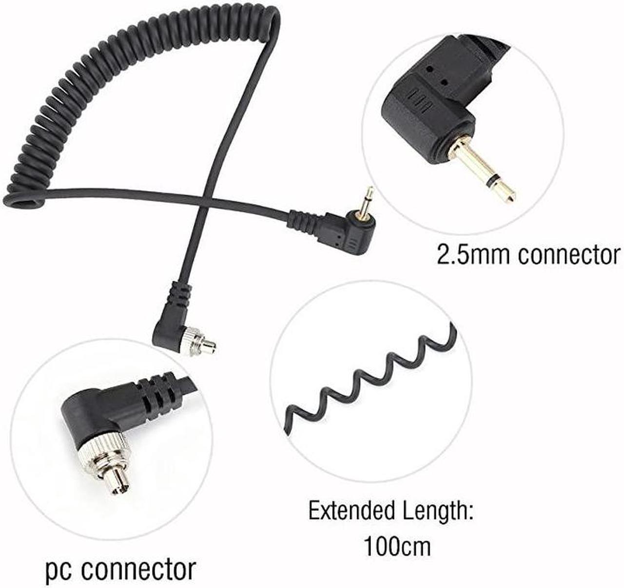 Alt view image 5 of 7 - 25mm to Male Flash PC Sync Cable Cord with Screw Lock Extended Coiled Wire
