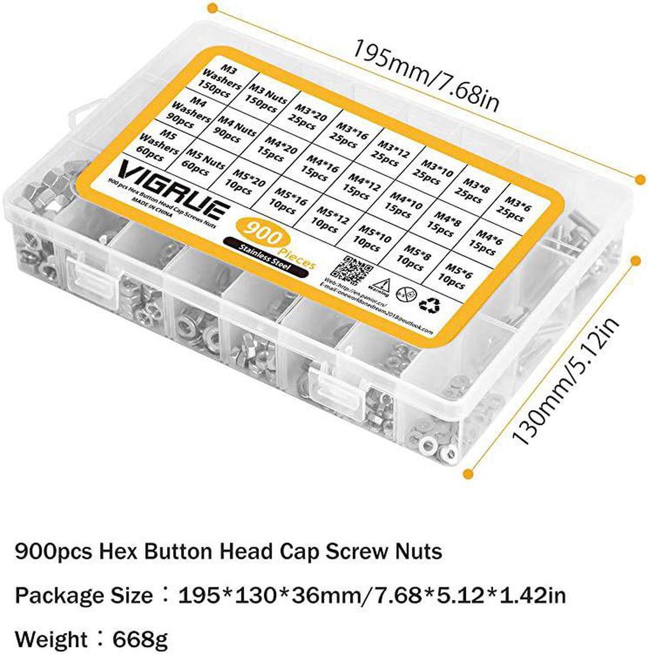 Alt view image 5 of 7 - Screws Bolts Nuts Washers Hardware Assortment Kit,Metric M3 M4 M 5 Hex Button Socket Head Cap Screws Nuts Assortment Set Kit