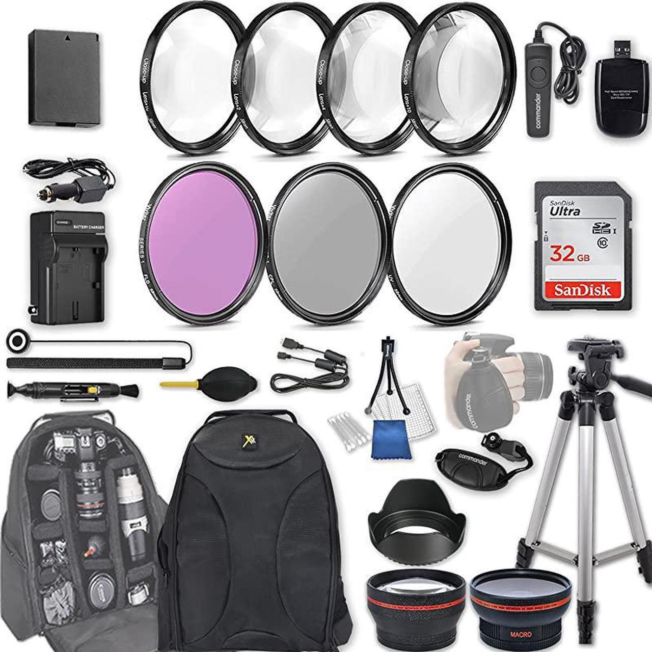 Main image of 28 Pc Accessory Kit for Canon EOS Rebel T7 T6 T5 T3 1300D 1200D 1100D DSLRs with 043x Wide Angle Lens 22X Telephoto Lens 32GB Sandisk SD Filter Macro Kits Backpack Case and More