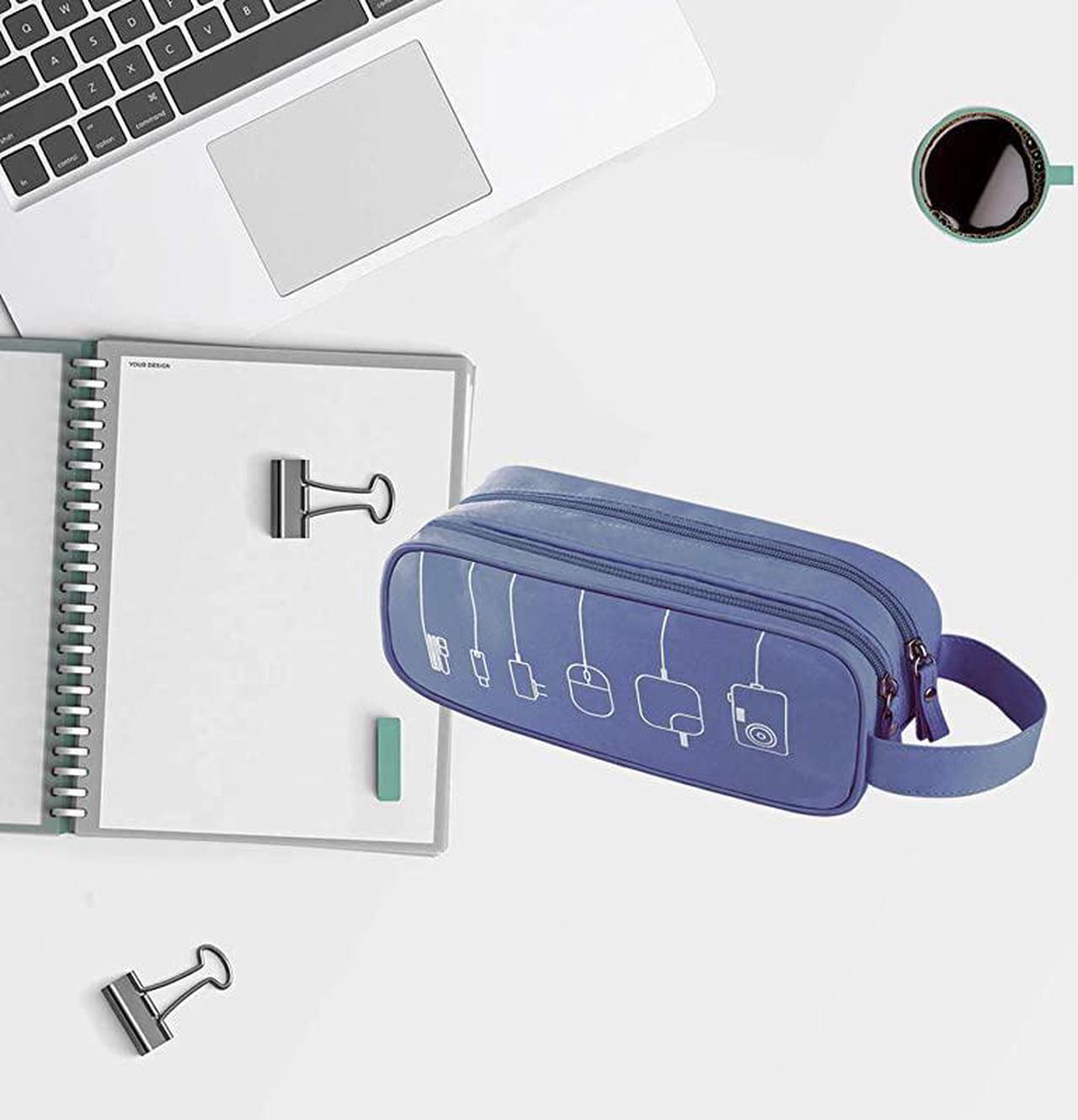 Alt view image 7 of 7 - Cable Cord Holder OrganizerElectronics Accessories Case Healthcare Grooming Kit USB Drive Shuttlean All in One Travel Organizer Blue