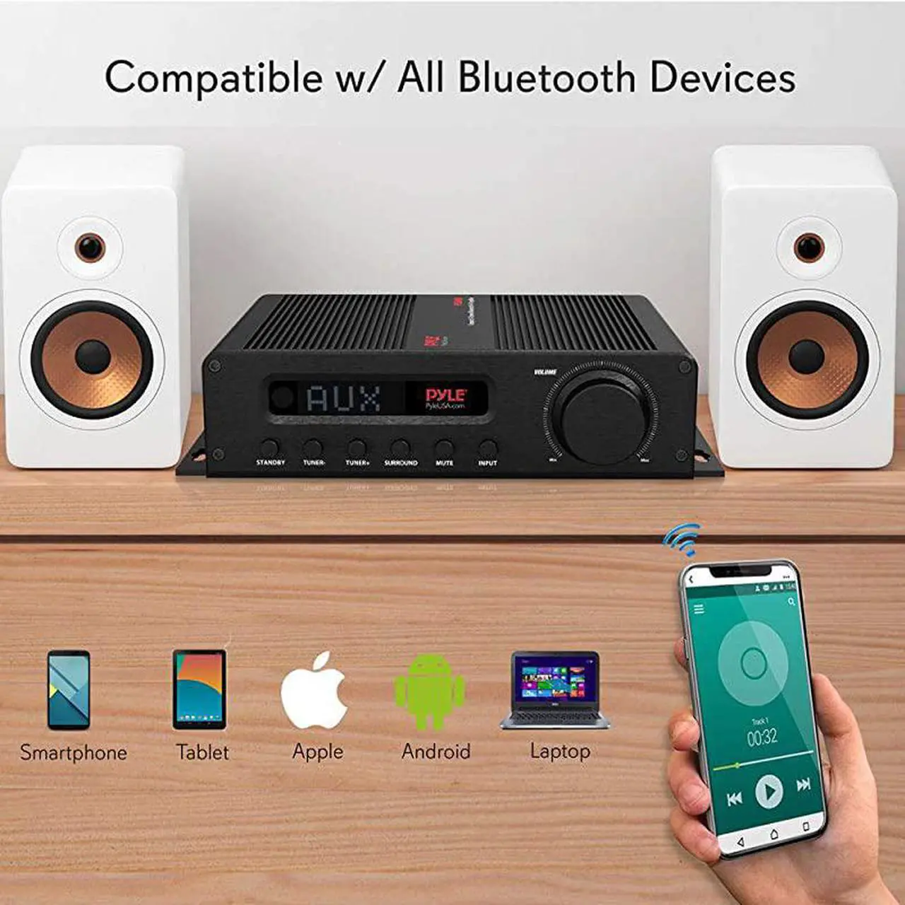 Alt view image 4 of 7 - Wireless Bluetooth Home Audio Amplifier 100W 5 Channel Home Theater Power Stereo Receiver Surround Sound w HDMI AUX FM Antenna Subwoofer Speaker Input 12V Adapter  PFA540BT