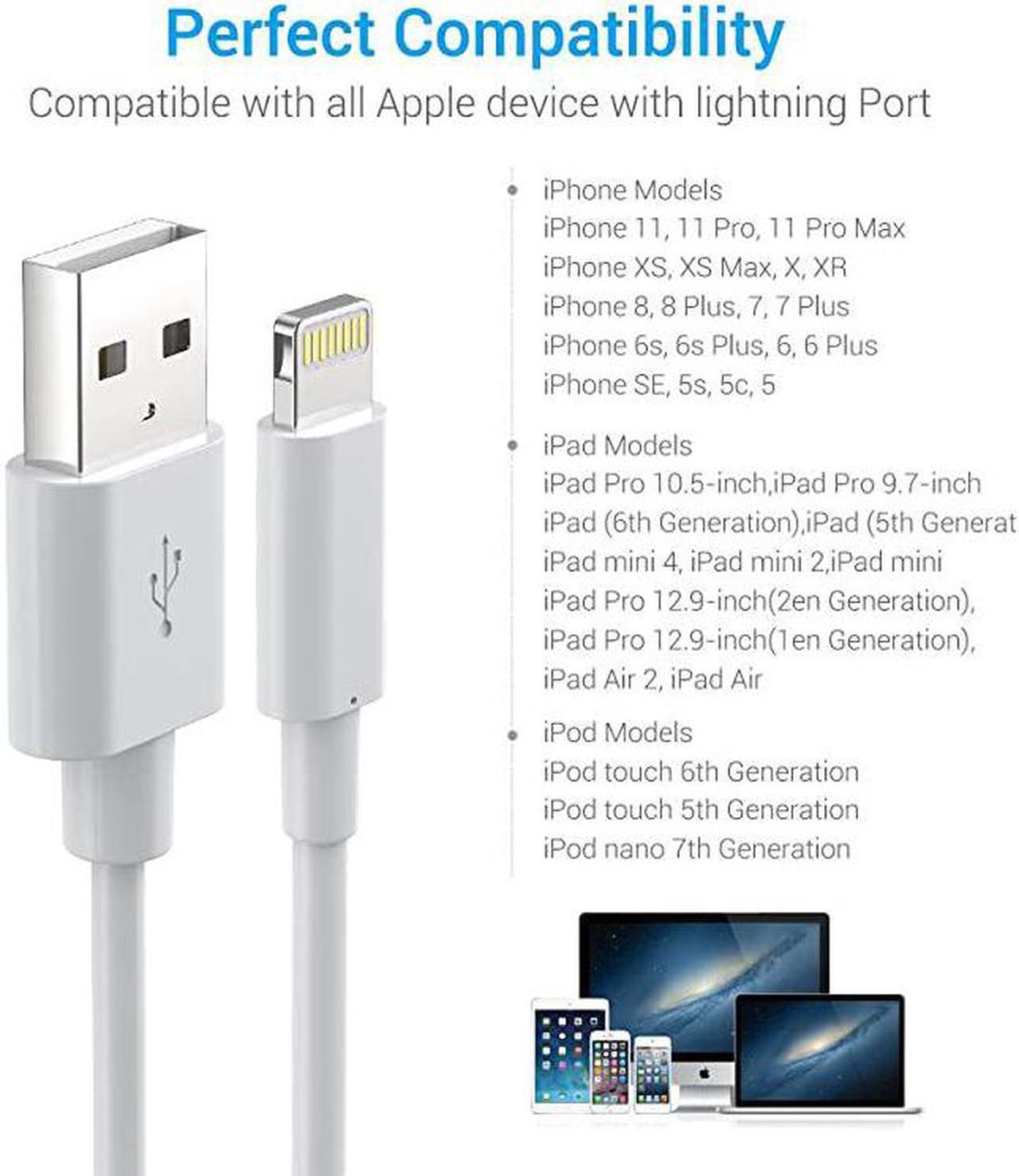 Alt view image 7 of 7 - Cable MFi Certified iPhone Charger 3Pack 6ft Durable to USB A Charging Cable Cord Compatible with iPhone 12 SE 2020 11 Xs Max XR X 8 7 6S 6 Plus 5S iPad Pro iPod Airpods White