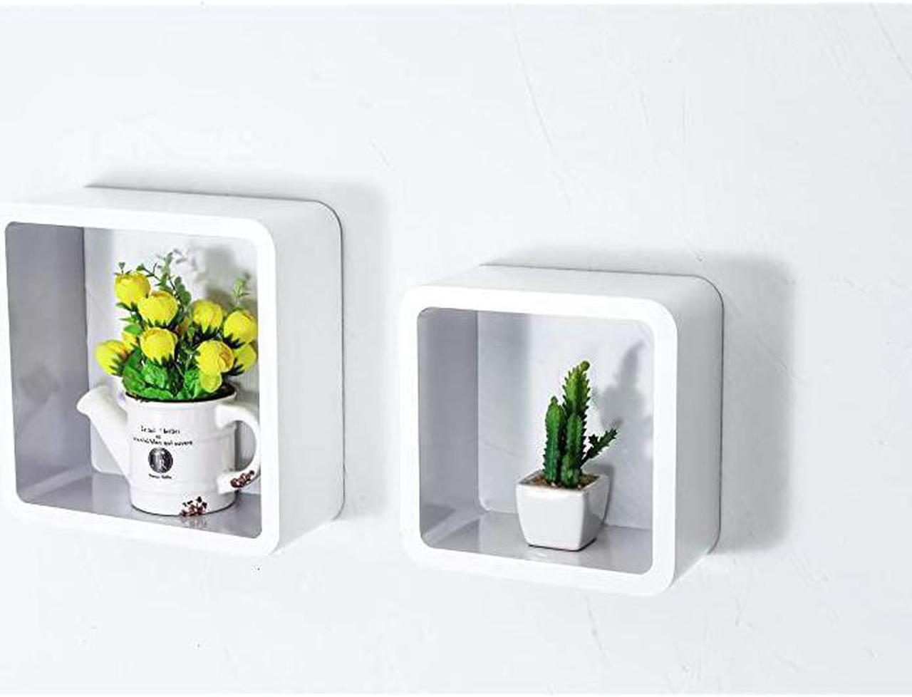 Alt view image 5 of 6 - Set of 2 Cube Floating Shelves Wood Wall Shelves for Home Decoration Storage Display Rack White+Gray