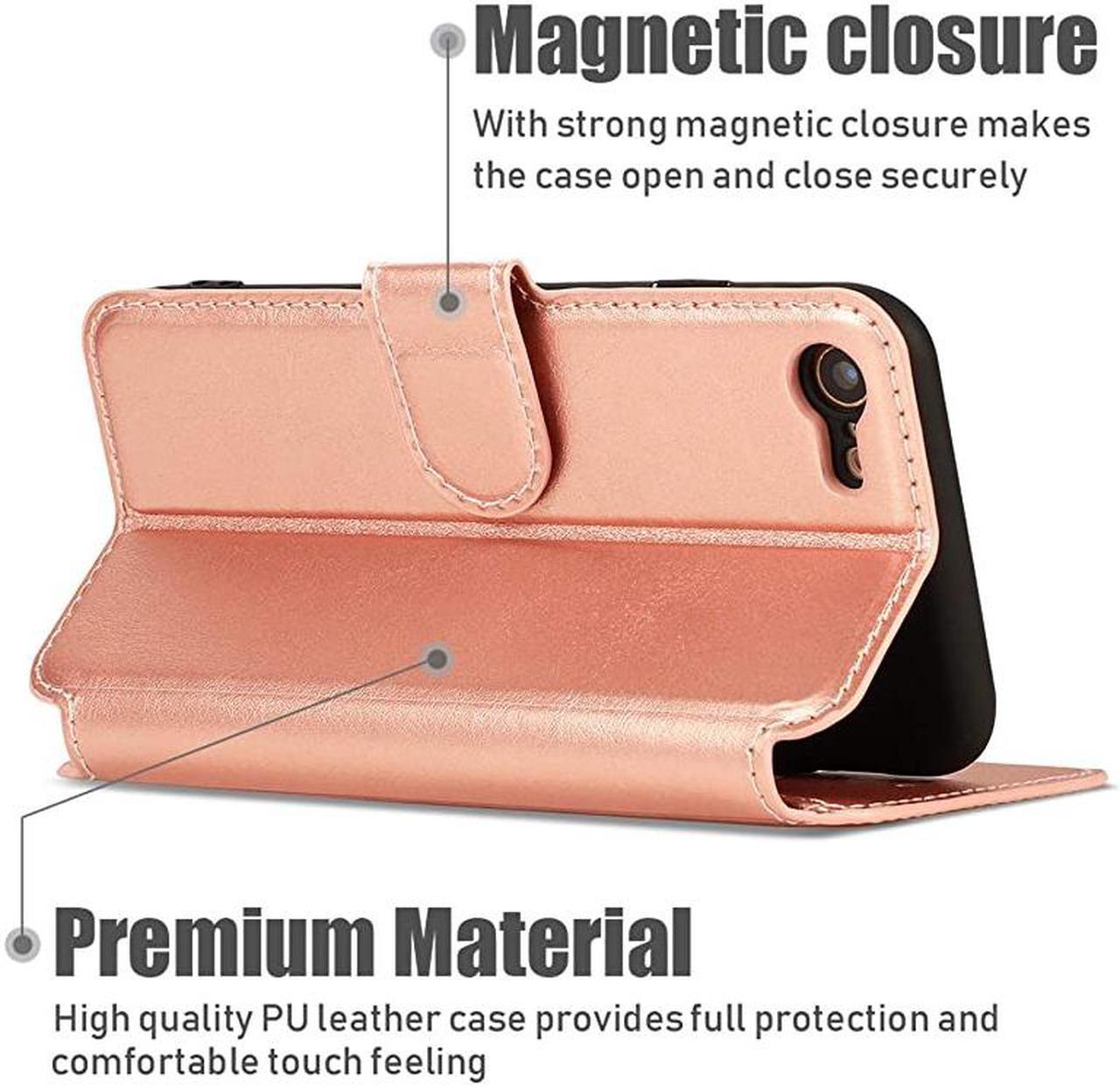 Alt view image 4 of 7 - iPhone 6 Plus iPhone 6S Plus Case Premium PU Leather Simple Wallet Case TPU Bumper [Card Slots] [Kickstand] [Magnetic Closure] Shockproof Flip Cover for Apple iPhone 6P iPhone 6SP Rose Gold