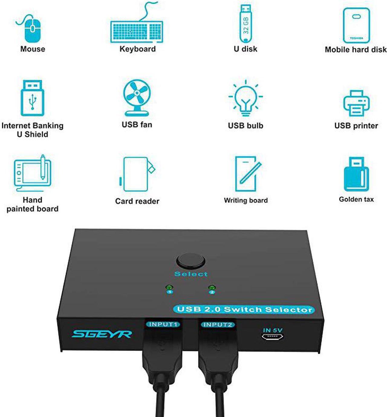 Alt view image 4 of 7 - Metal USB Switcher Selector 2 Computers Sharing 4 USB Devices USB 20 Peripheral Switcher Box 2 in 4 Out for Printer Mouse Scanner PCs with OneButton Swapping and 2 Pack USB A to A Cable