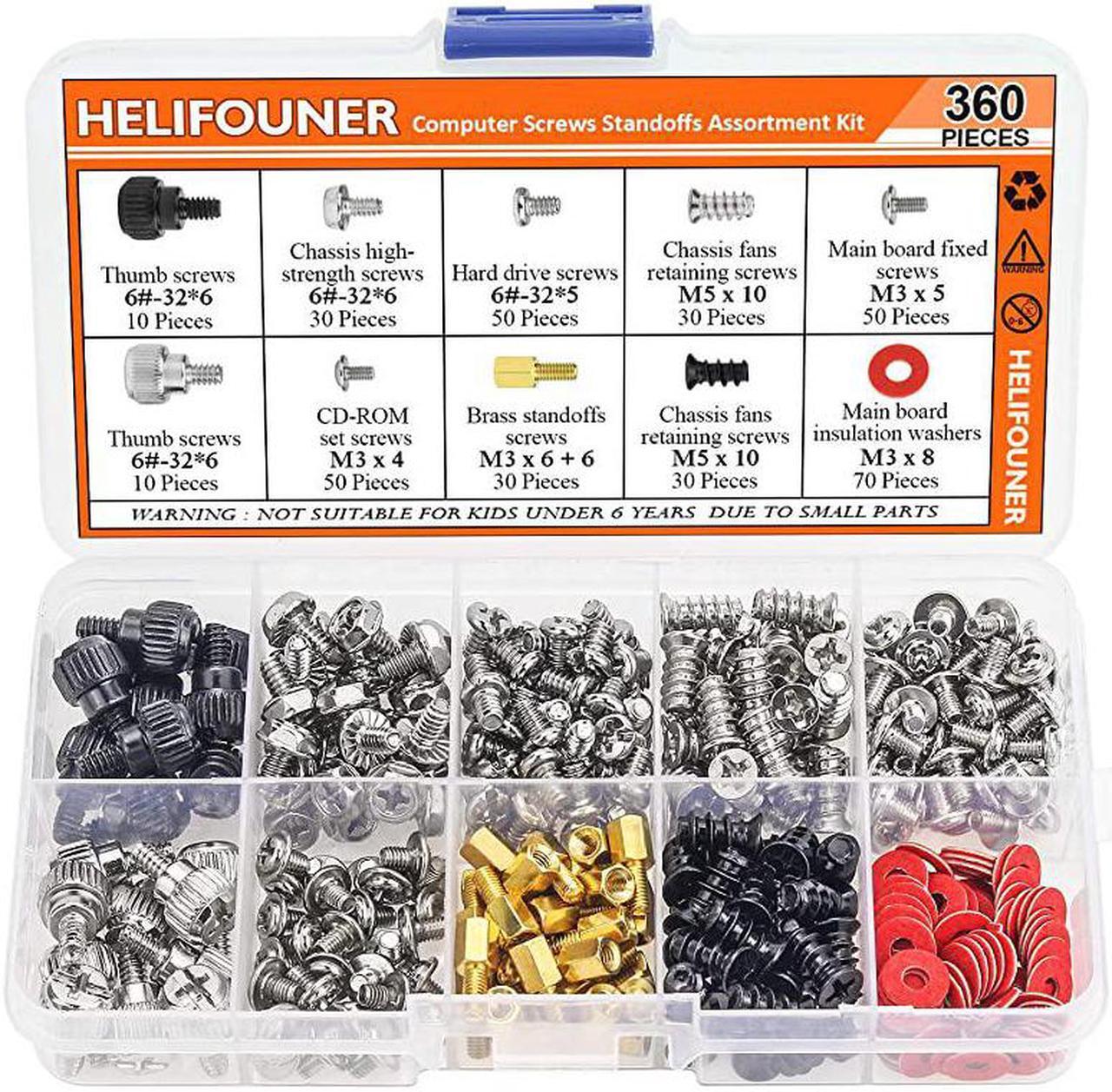 Main image of 360 Pieces Computer Standoffs Screws Assortment Kit for Hard Drive Computer Case Motherboard Fan Power Graphics