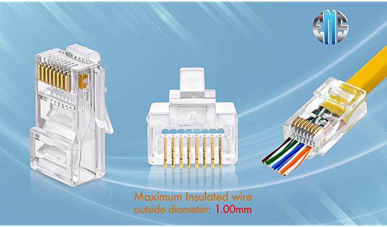 Alt view image 3 of 7 - Cat55e Pass Through Connectors Pack of 50Jar | EZ Crimp Connector UTP Network Plug for Unshielded Twisted Pair Solid Wire Standard Cables