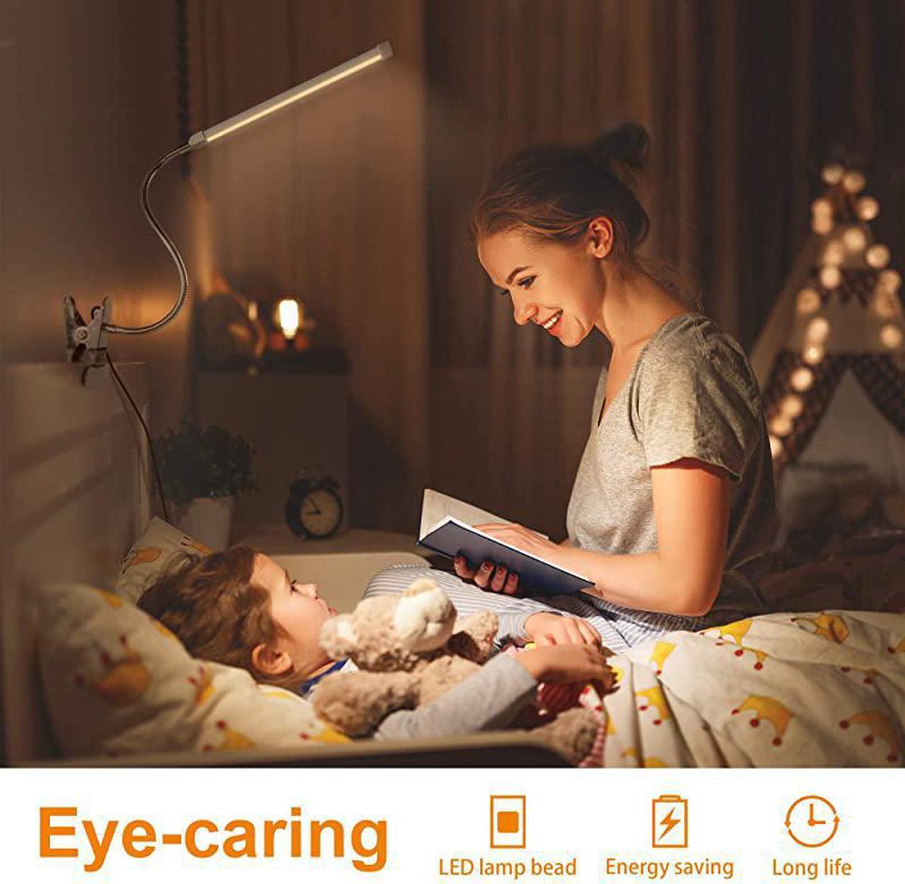 Alt view image 2 of 7 - 5W LED Clip on Light Reading Light with Flexible Gooseneck Eye Care 2 Color x 2 Brightness Night Light Clip on for Desk Bed headboard and Piano Silver