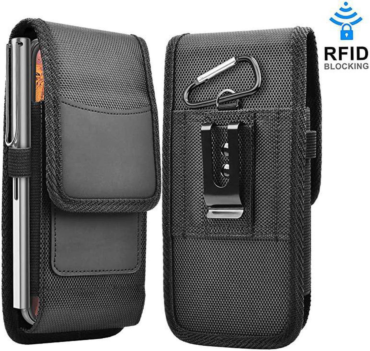 Main image of Phone Holster for Samsung Galaxy S20 Ultra S20 Plus S10+ S9 S8 S7 J7 J3 A01 A11 A21 A51 A71 A10e A20 A30 A50 K51 Stylo 6 Nylon Cell Phone Belt Clip Holster Carrying Pouch w Card HolderBlack