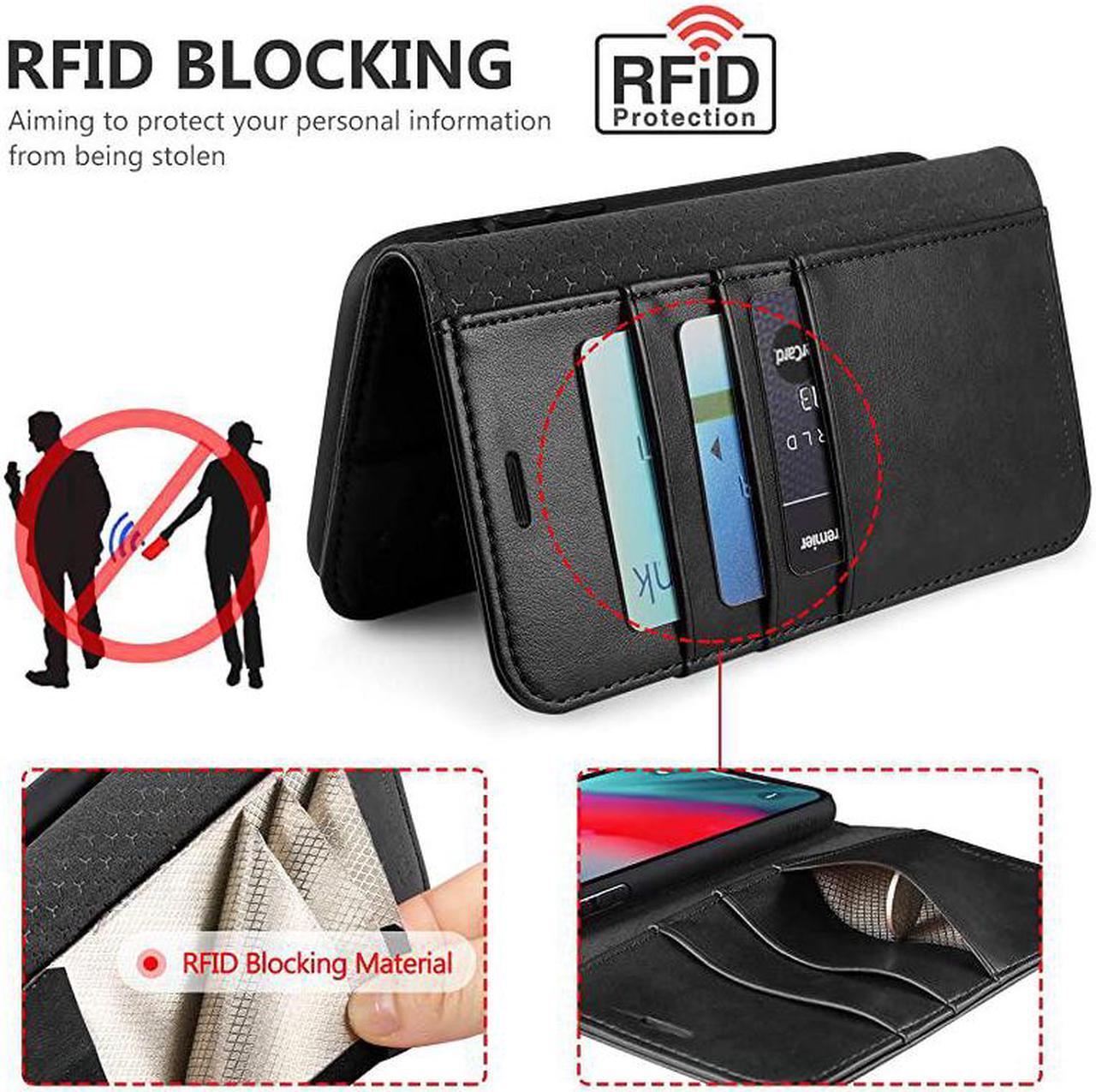 Alt view image 3 of 7 - iPhone XR Wallet Case iPhone XR Case Premium PU Leather Flip Cover Shockproof TPU Shell with Stand RFID Blocking Credit Card Slot Wireless Charging Compatible with iPhone XR 61 Black