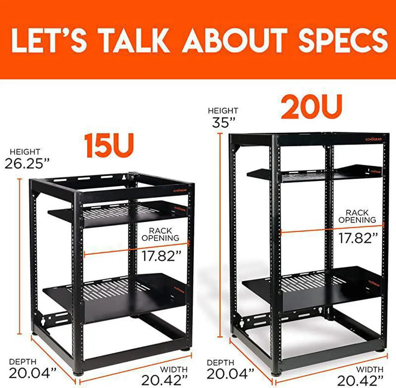 Alt view image 3 of 7 - 20U Open Frame Server Rack - Heavy Duty 4 Post Design Holds All Your Network & AV Gear - Includes 2 Vented Shelves & is Wall Mountable