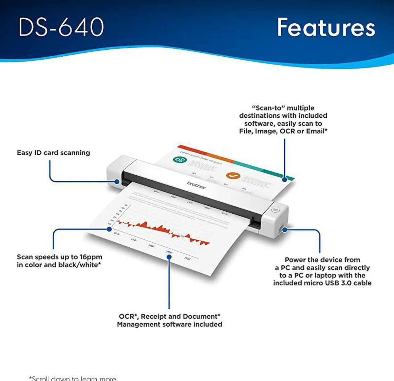 Alt view image 3 of 7 - DS640 Compact Mobile Document Scanner Model DS640