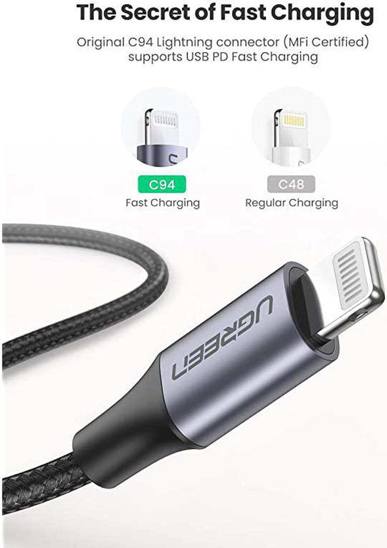 Alt view image 3 of 7 - USB-C to Lightning Cable 6FT MFi-Certified Nylon Braided Fast Power Delivery Charging Cable for iPhone 12 Mini 12 Pro Max 11 Pro Max XR XS Max 8 Plus AirPods Grey