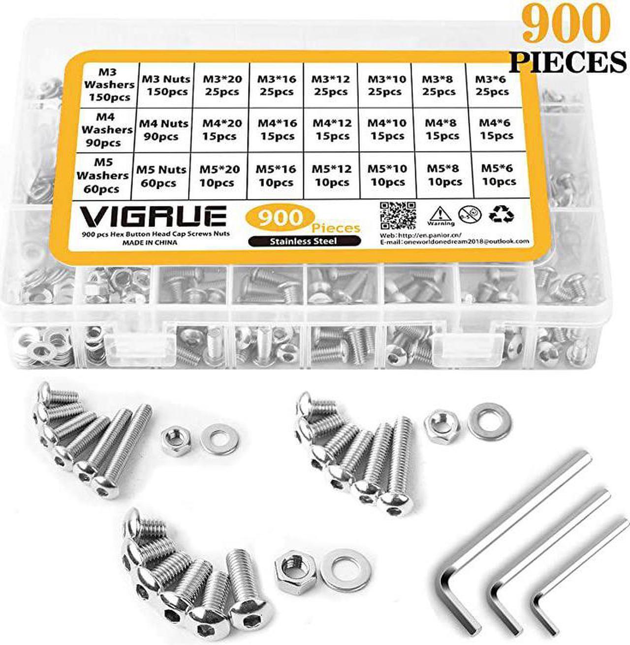 Main image of Screws Bolts Nuts Washers Hardware Assortment Kit,Metric M3 M4 M 5 Hex Button Socket Head Cap Screws Nuts Assortment Set Kit