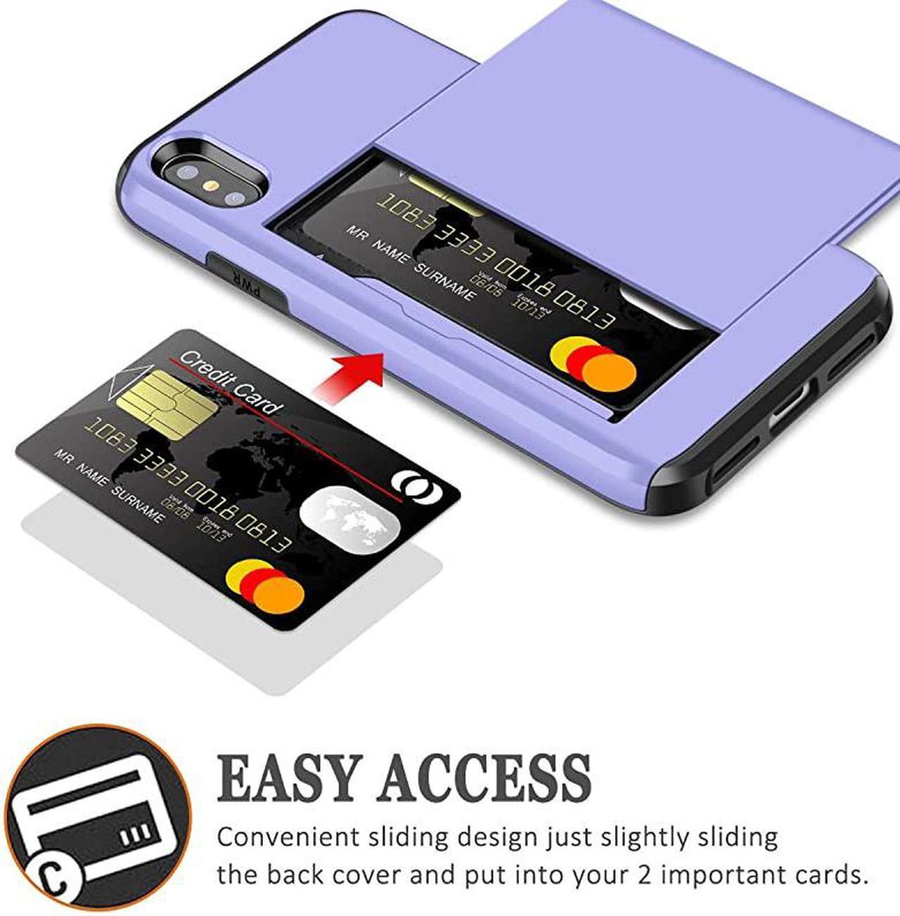Alt view image 2 of 7 - Wallet Case for iPhone X Case with Card Holder Protective Case Dual Layer Shockproof Hard PC Soft Hybrid Rubber Anti Scratch Case for iPhone X iPhone Xs iPhone 10 5.8 inch Light Purple