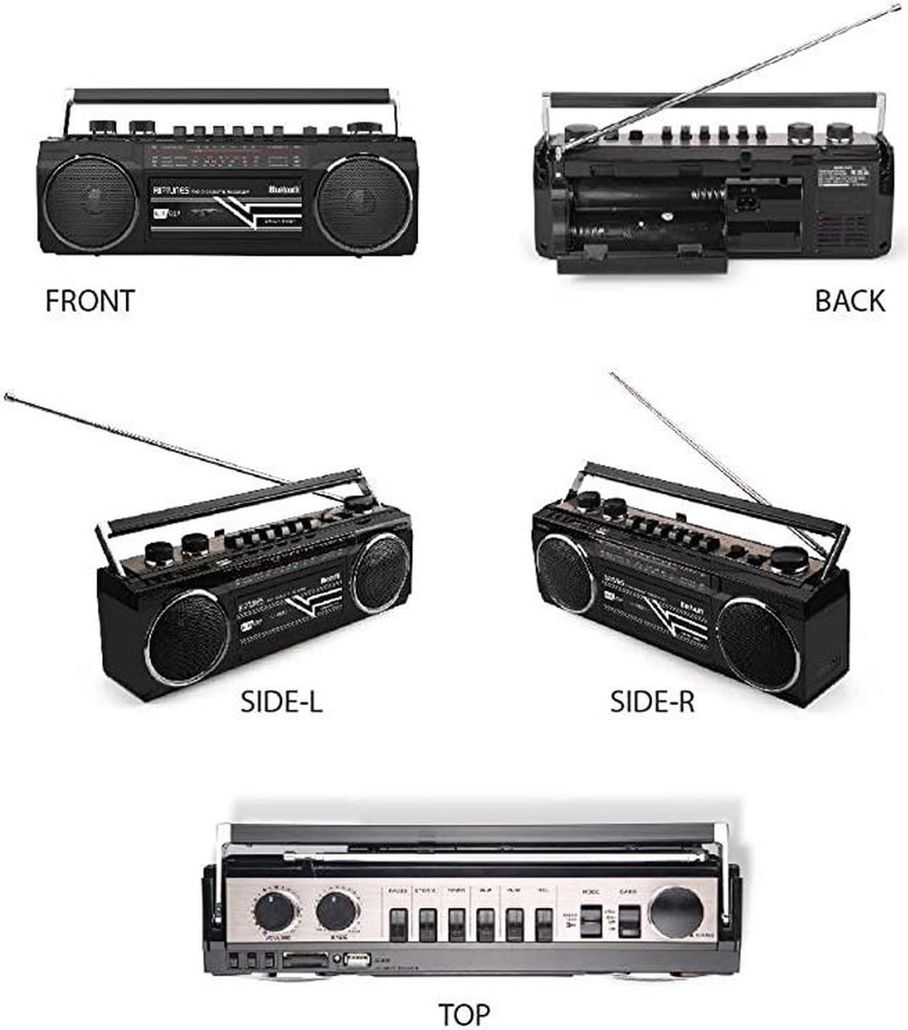 Alt view image 7 of 7 - Cassette Boombox Retro Blueooth Boombox Cassette Player and Recorder AMFMSW1SW2 Radio4Band Radio USB SD and Aux in Black