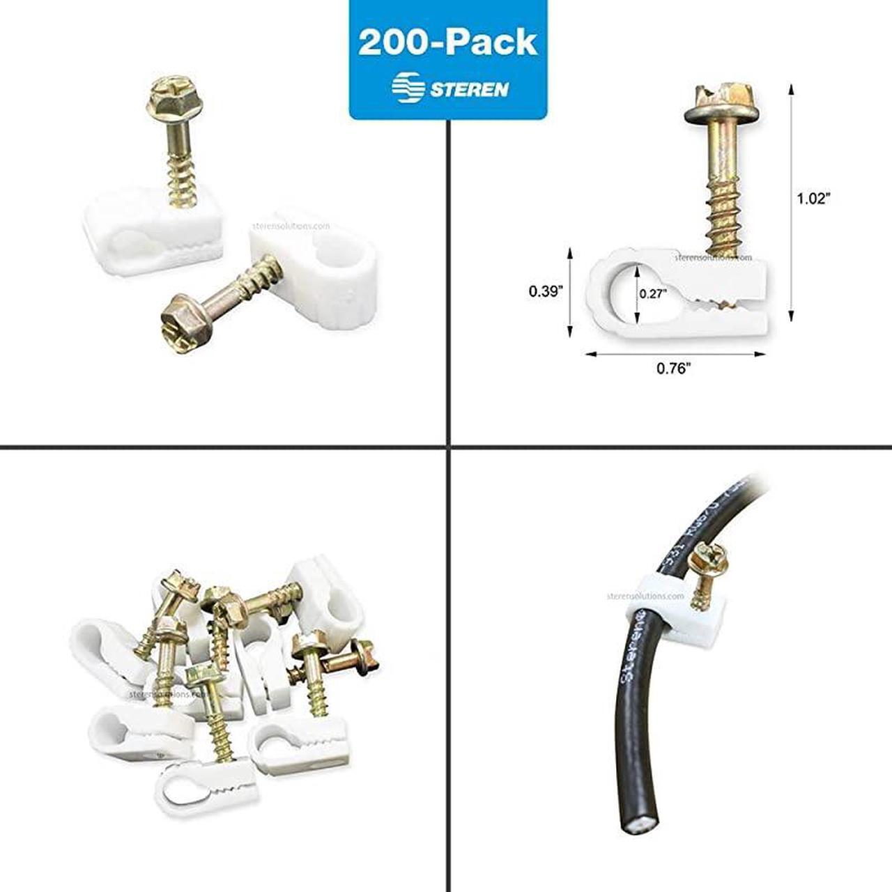 Main image of Coaxial Cable Clips Cable Holder Wire Clips Siding Clips for Hanging Cord Holder for Desk Cable Clamps Cord Clip Wire Organizer Clips Tv Mount Screws White 200 Pack