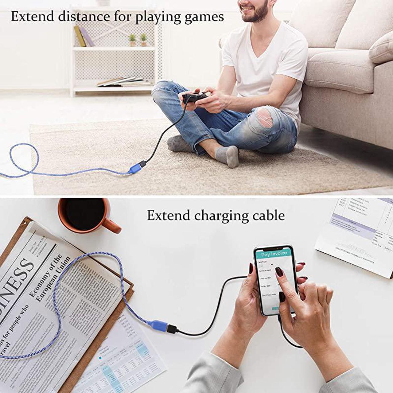 Alt view image 3 of 6 - USB Cable Extension  2 Pack 6 FT183M Braided USB Extender Type A Male to Female Extension Cord with GoldPlated for Keyboard Mouse Flash Drive Hard Drive Printer Game ControllerBlue Pink
