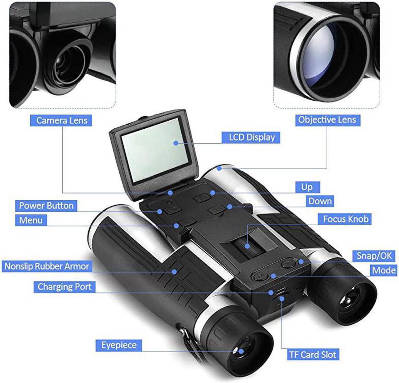 Alt view image 4 of 7 - 5M 2 LCD 16GB Digital Binocular with Camera 12X Zoom Video Photo Recorder Camcorder for Bird Watching Football Game Concert