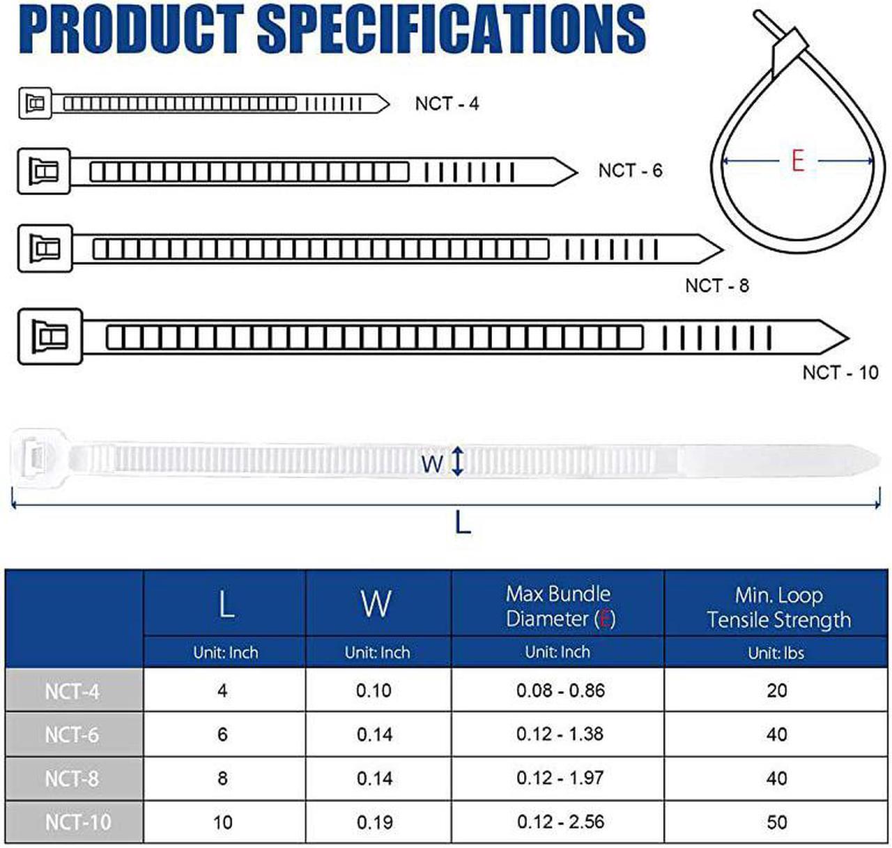 Alt view image 7 of 7 - Zip Ties Industrial Nylon Zip Ties Selflocking Wire Tie Wraps with 40 lbs Tensile Strength UV Heat Resistant 6 Inch White500 Pack