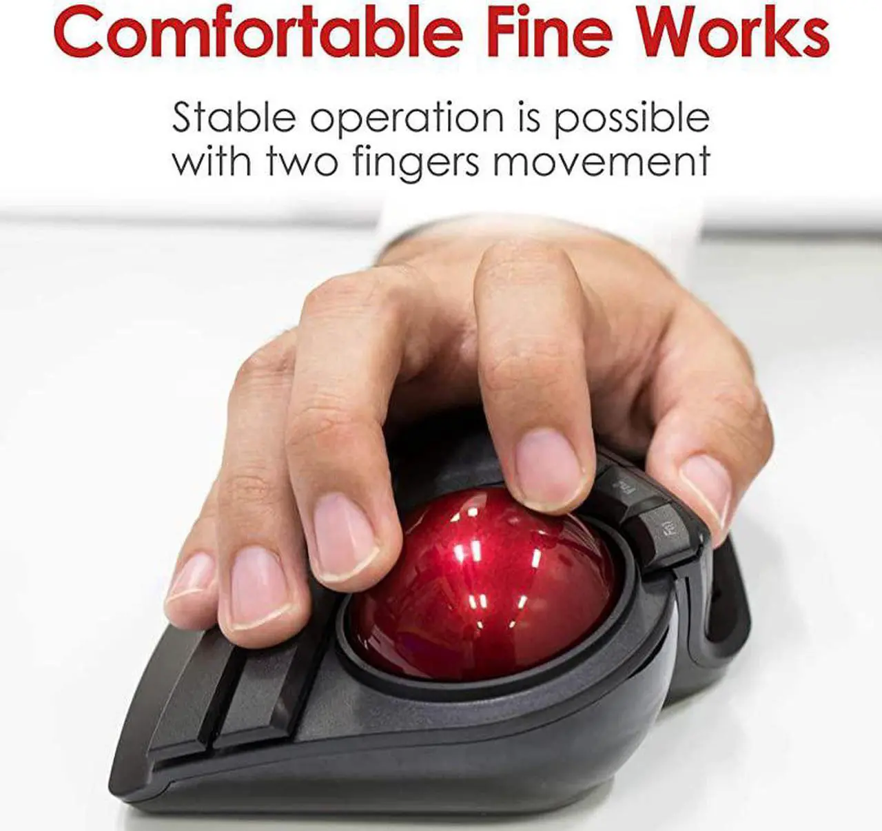 Alt view image 3 of 7 - 24GHz Wireless Fingeroperated Large size Trackball Mouse 8Button Function with Smooth Tracking Precision Optical Gaming Sensor MHT1DRBK