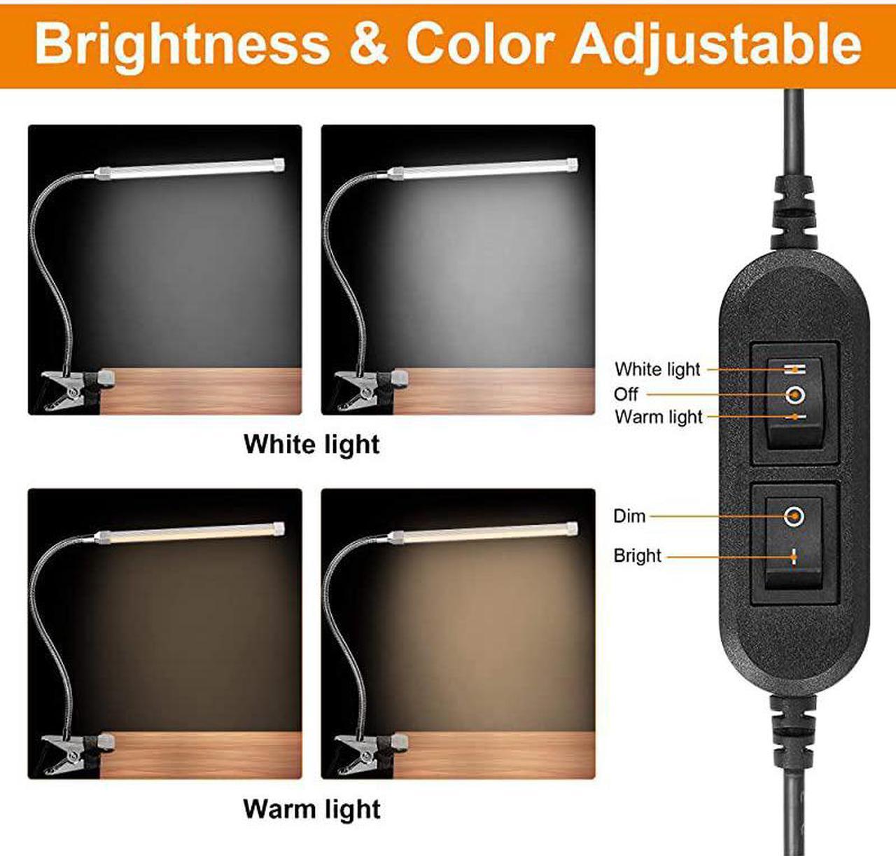 Alt view image 4 of 7 - 5W LED Clip on Light Reading Light with Flexible Gooseneck Eye Care 2 Color x 2 Brightness Night Light Clip on for Desk Bed headboard and Piano Silver