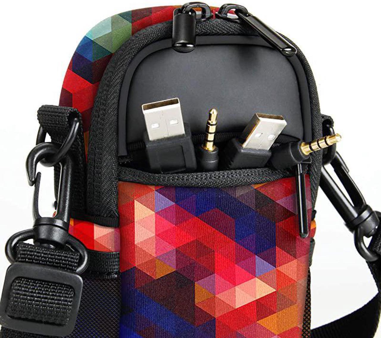 Alt view image 7 of 7 - Compact Camera Case Point and Shoot Camera Bag with Accessory Pockets, Rain Cover and Shoulder Strap - Compatible with Sony CyberShot, Canon PowerShot ELPH, Nikon COOLPIX and More (Geometric)