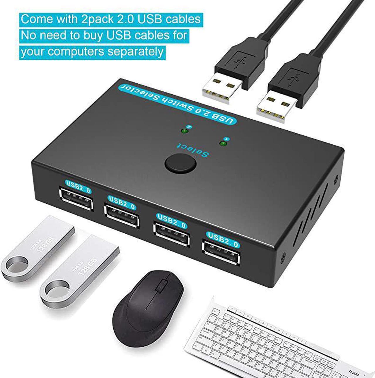 Alt view image 2 of 7 - Metal USB Switcher Selector 2 Computers Sharing 4 USB Devices USB 20 Peripheral Switcher Box 2 in 4 Out for Printer Mouse Scanner PCs with OneButton Swapping and 2 Pack USB A to A Cable