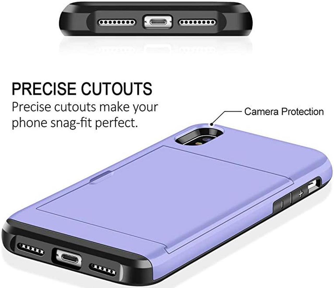 Alt view image 5 of 7 - Wallet Case for iPhone X Case with Card Holder Protective Case Dual Layer Shockproof Hard PC Soft Hybrid Rubber Anti Scratch Case for iPhone X iPhone Xs iPhone 10 5.8 inch Light Purple