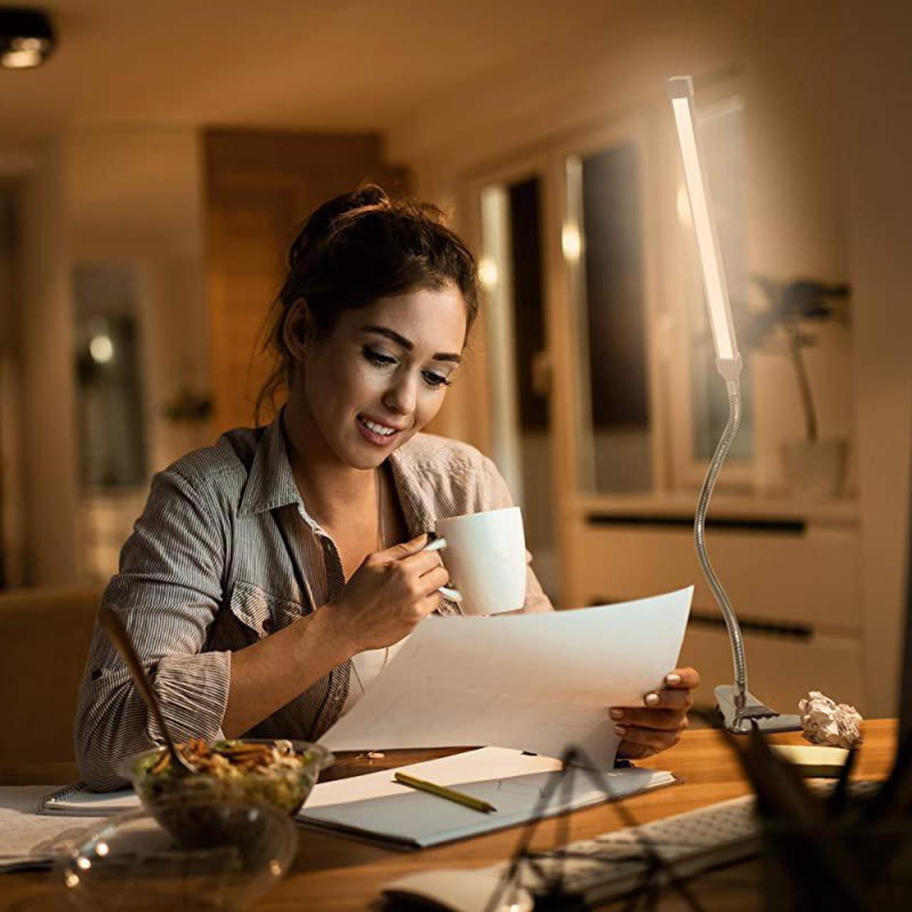 Alt view image 6 of 7 - 5W LED Clip on Light Reading Light with Flexible Gooseneck Eye Care 2 Color x 2 Brightness Night Light Clip on for Desk Bed headboard and Piano Silver