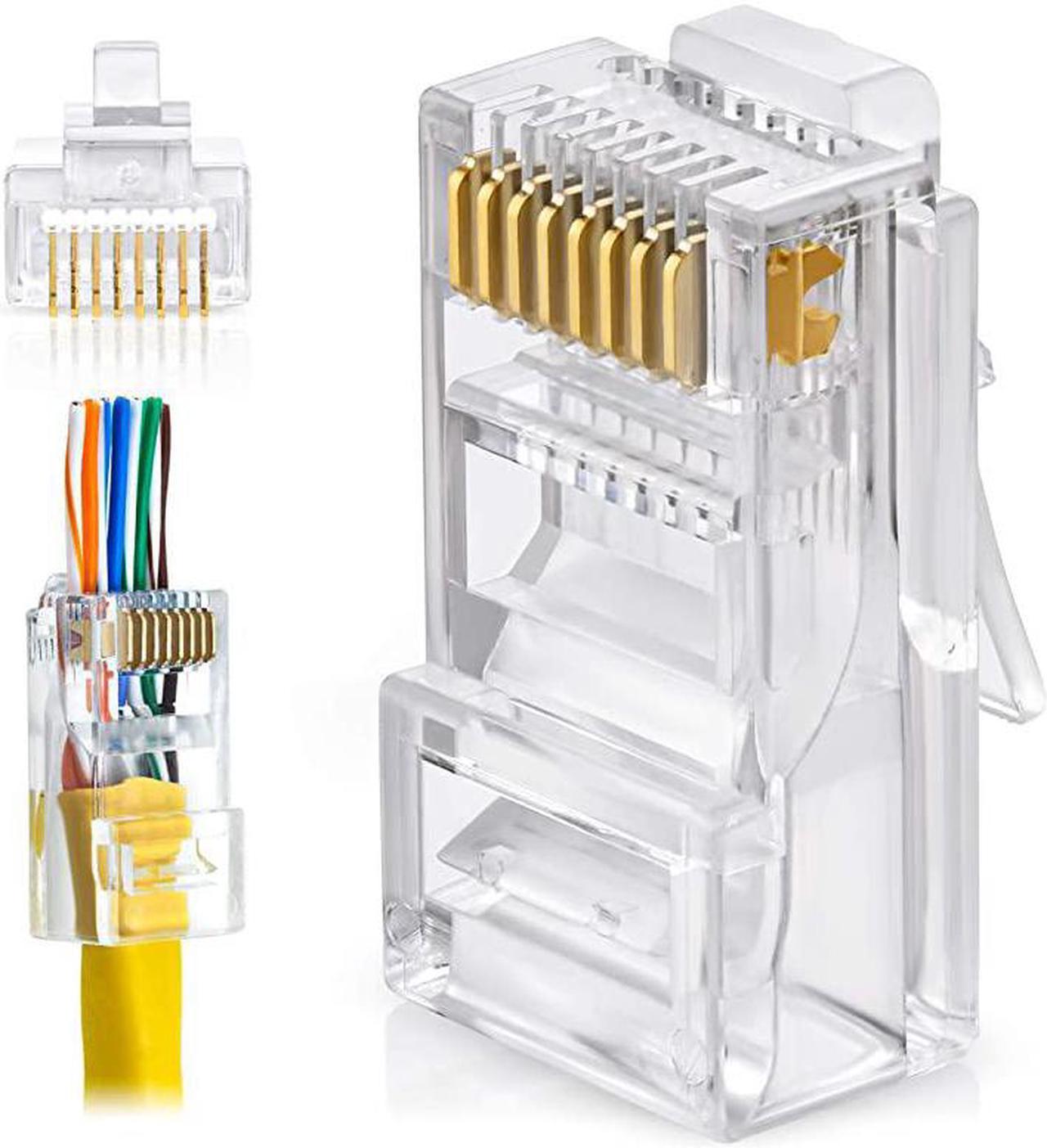 Cat5 Cat5e Pass Through Connectors Pack of 200 | EZ Crimp Connector UTP Network Unshielded Plug for Twisted Pair Solid Wire Standard Cables | Transparent Passthrough Ethernet Insert