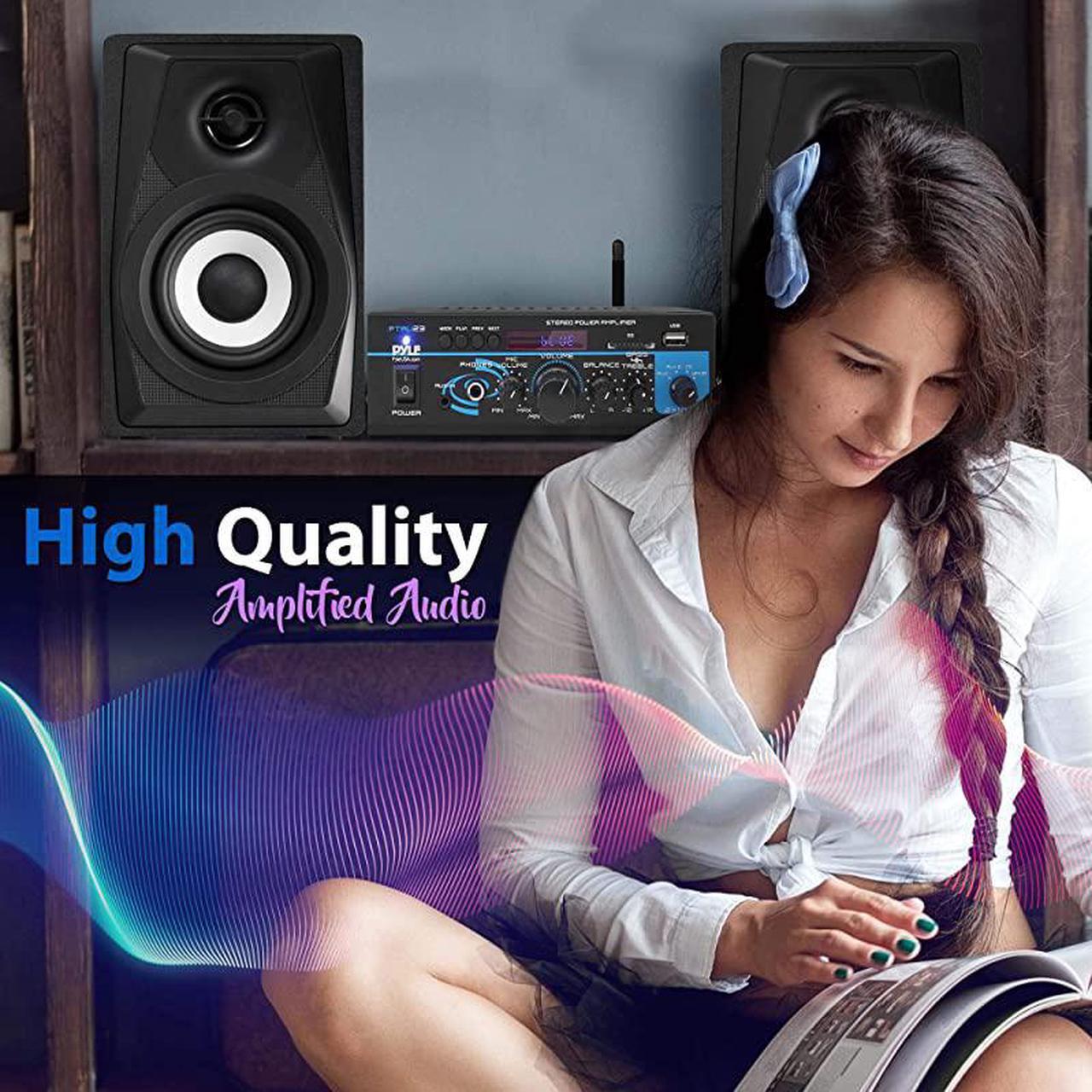 Alt view image 4 of 7 - Home Audio Bluetooth Power Amplifier System 2X40W Mini Dual Channel Mixer Sound Stereo Receiver Box w RCA USB AUX Headphone Mic Input LED For PA Home Theater Studio Use  PTAU23 Black 2 x 40 Watts