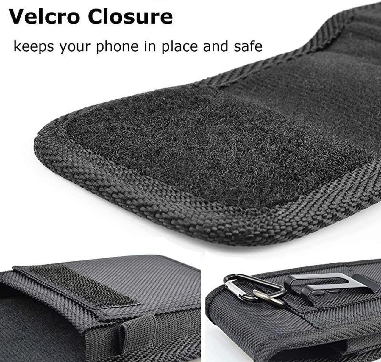 Alt view image 4 of 7 - Phone Holster for Samsung Galaxy S20 Ultra S20 Plus S10+ S9 S8 S7 J7 J3 A01 A11 A21 A51 A71 A10e A20 A30 A50 K51 Stylo 6 Nylon Cell Phone Belt Clip Holster Carrying Pouch w Card HolderBlack