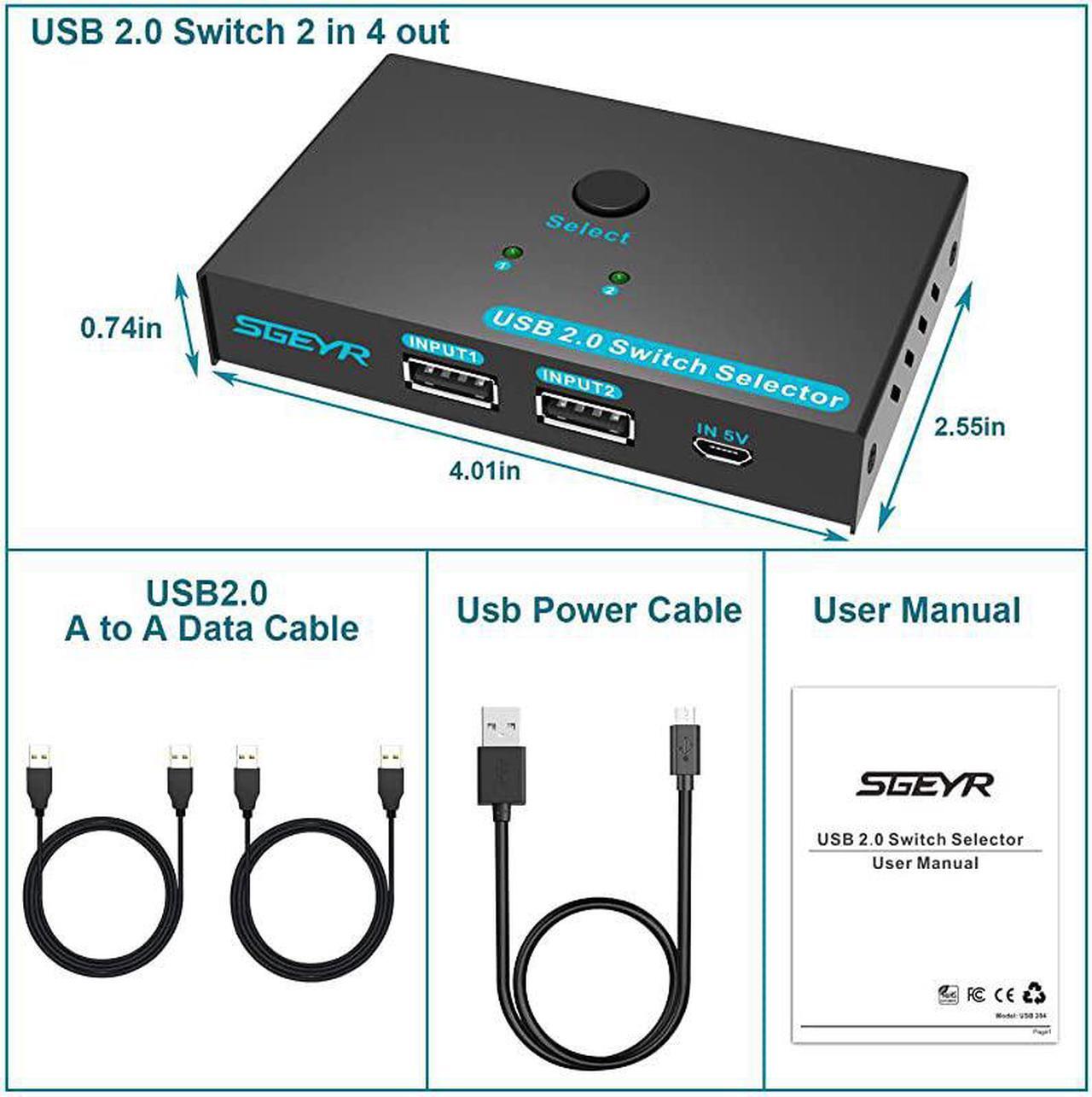Alt view image 7 of 7 - Metal USB Switcher Selector 2 Computers Sharing 4 USB Devices USB 20 Peripheral Switcher Box 2 in 4 Out for Printer Mouse Scanner PCs with OneButton Swapping and 2 Pack USB A to A Cable