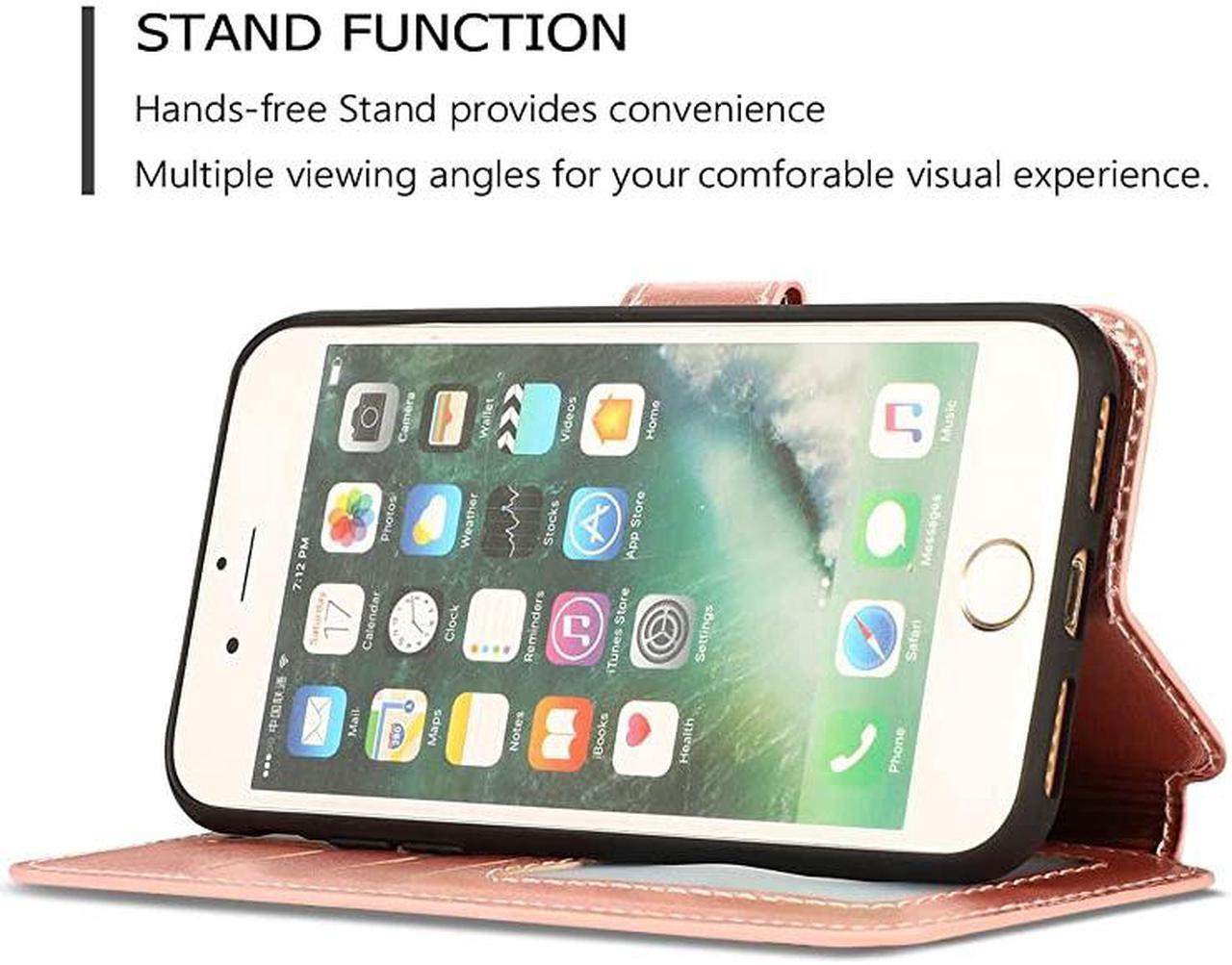 Alt view image 3 of 7 - iPhone 6 Plus iPhone 6S Plus Case Premium PU Leather Simple Wallet Case TPU Bumper [Card Slots] [Kickstand] [Magnetic Closure] Shockproof Flip Cover for Apple iPhone 6P iPhone 6SP Rose Gold