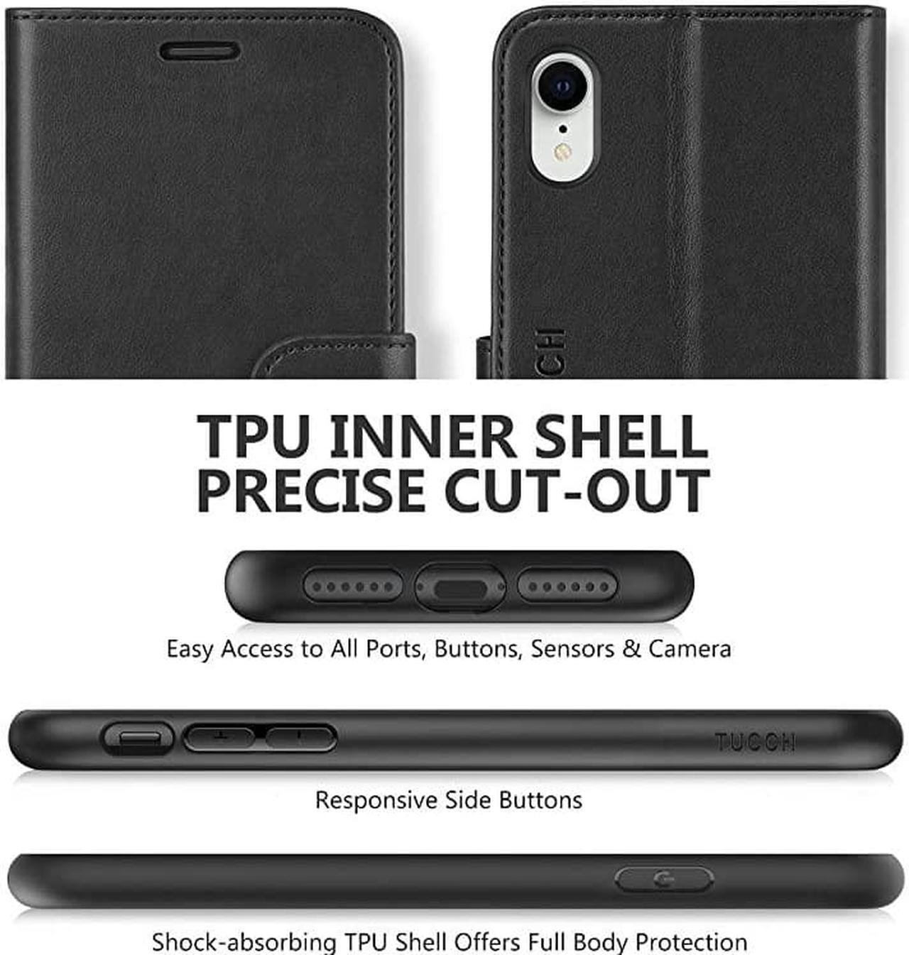 Alt view image 7 of 7 - iPhone XR Wallet Case iPhone XR Case Premium PU Leather Flip Cover Shockproof TPU Shell with Stand RFID Blocking Credit Card Slot Wireless Charging Compatible with iPhone XR 61 Black